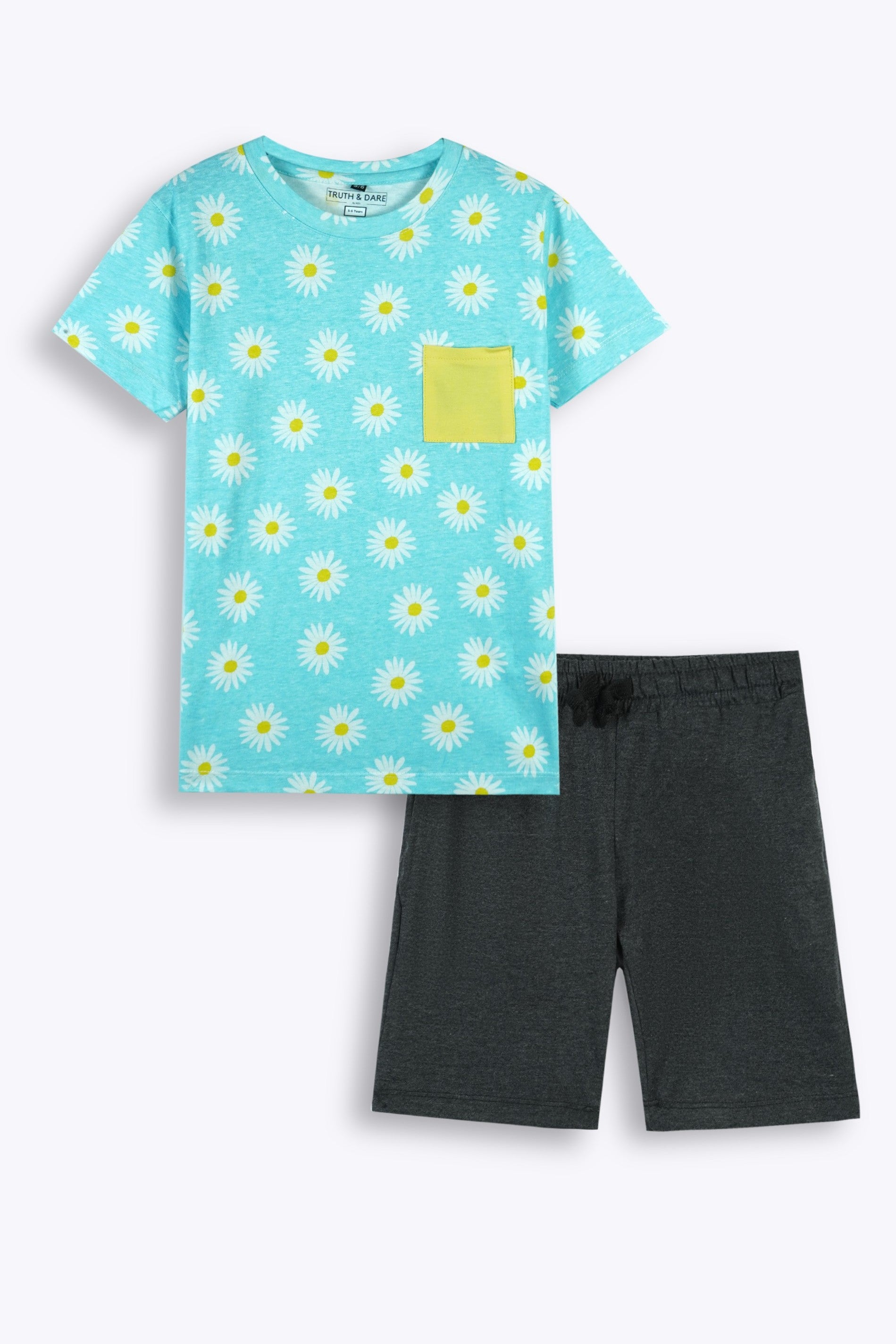 Girls Printed T-Shirt and Shorts with Contrast Pocket