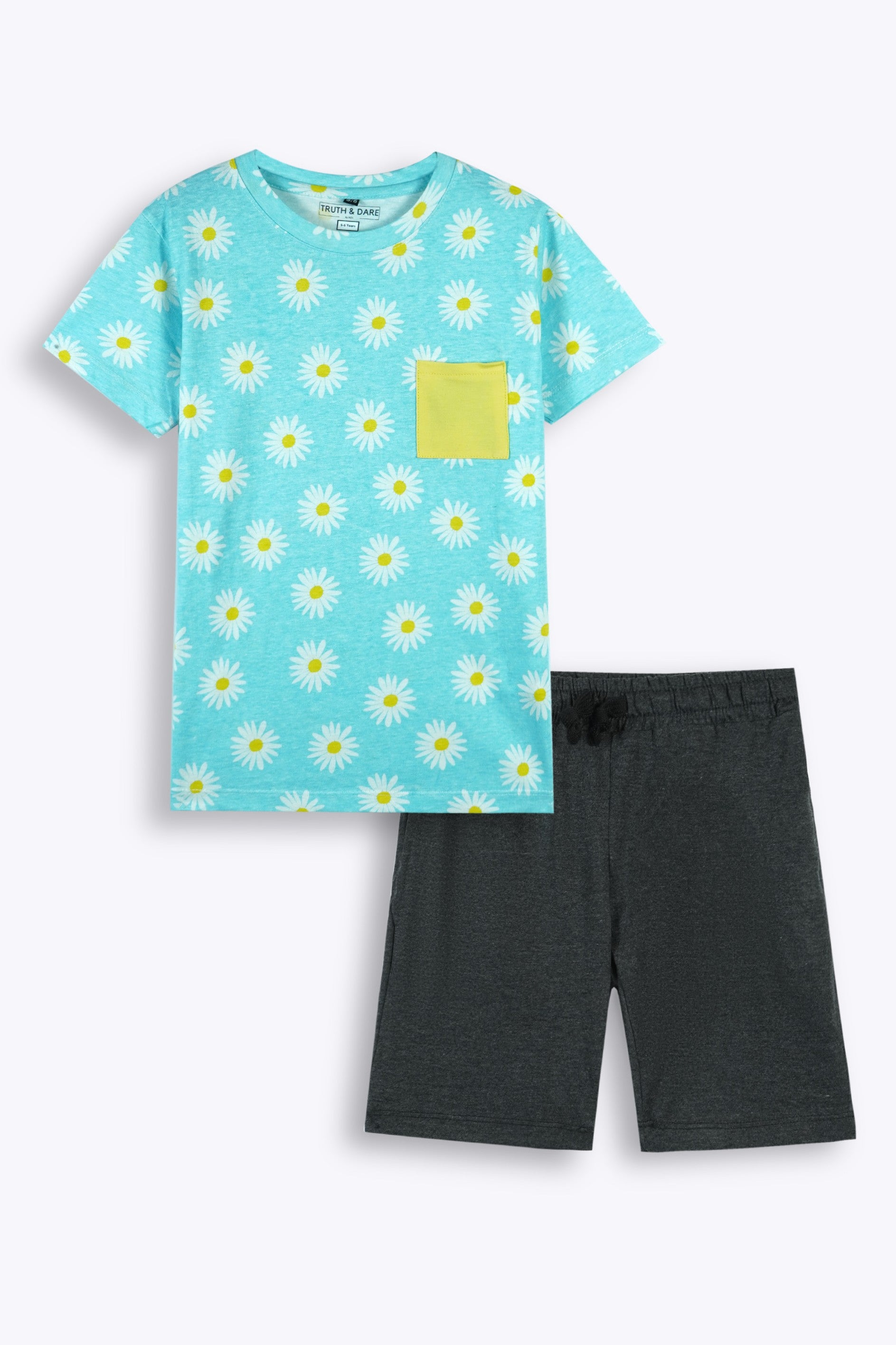 Girls Printed T-Shirt and Shorts with Contrast Pocket