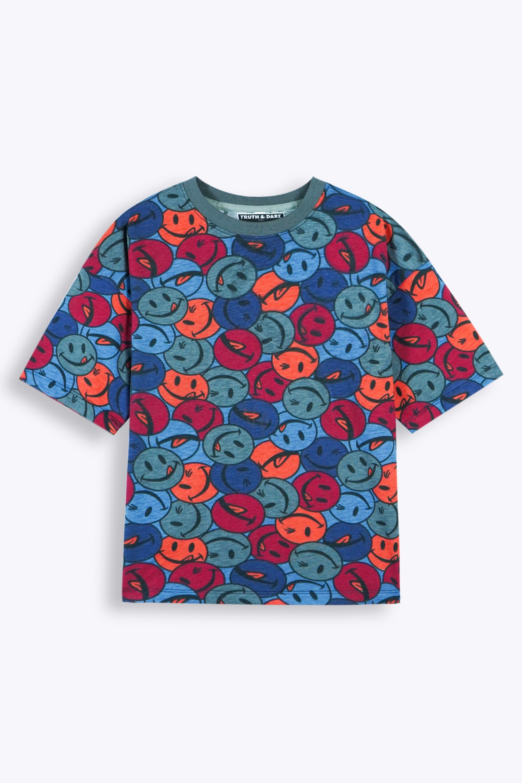 Girls Drop shoulder Smiley T-Shirt
