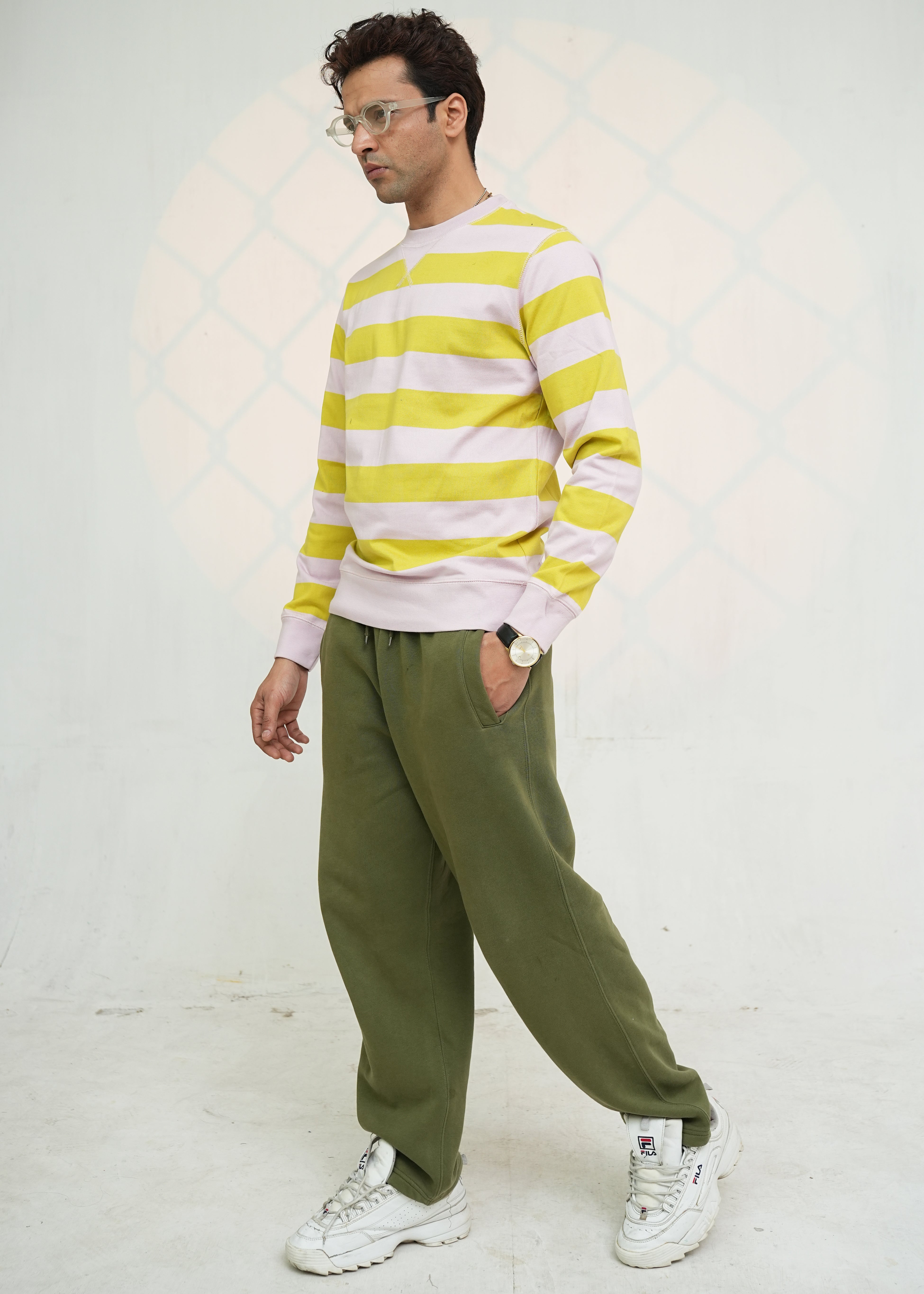 Yellow and Pink Striped Sweatshirt - Unisex