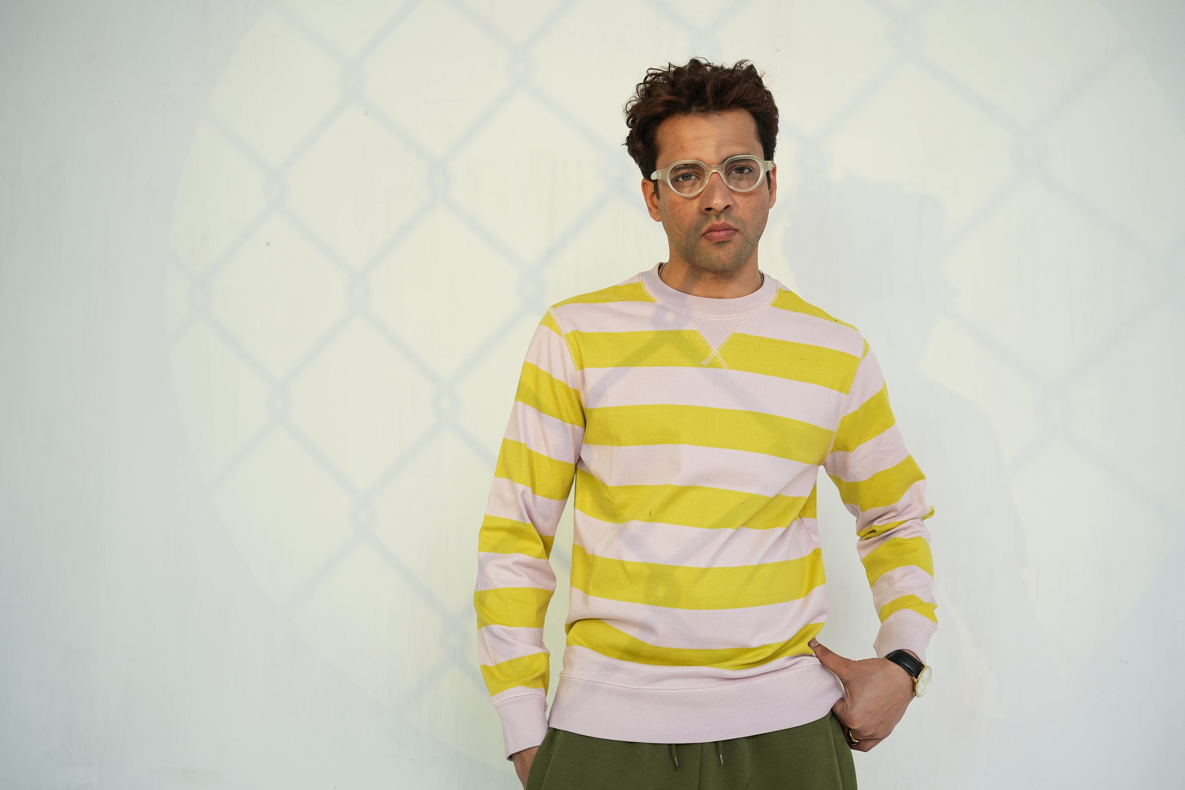 Yellow and Pink Striped Sweatshirt - Unisex