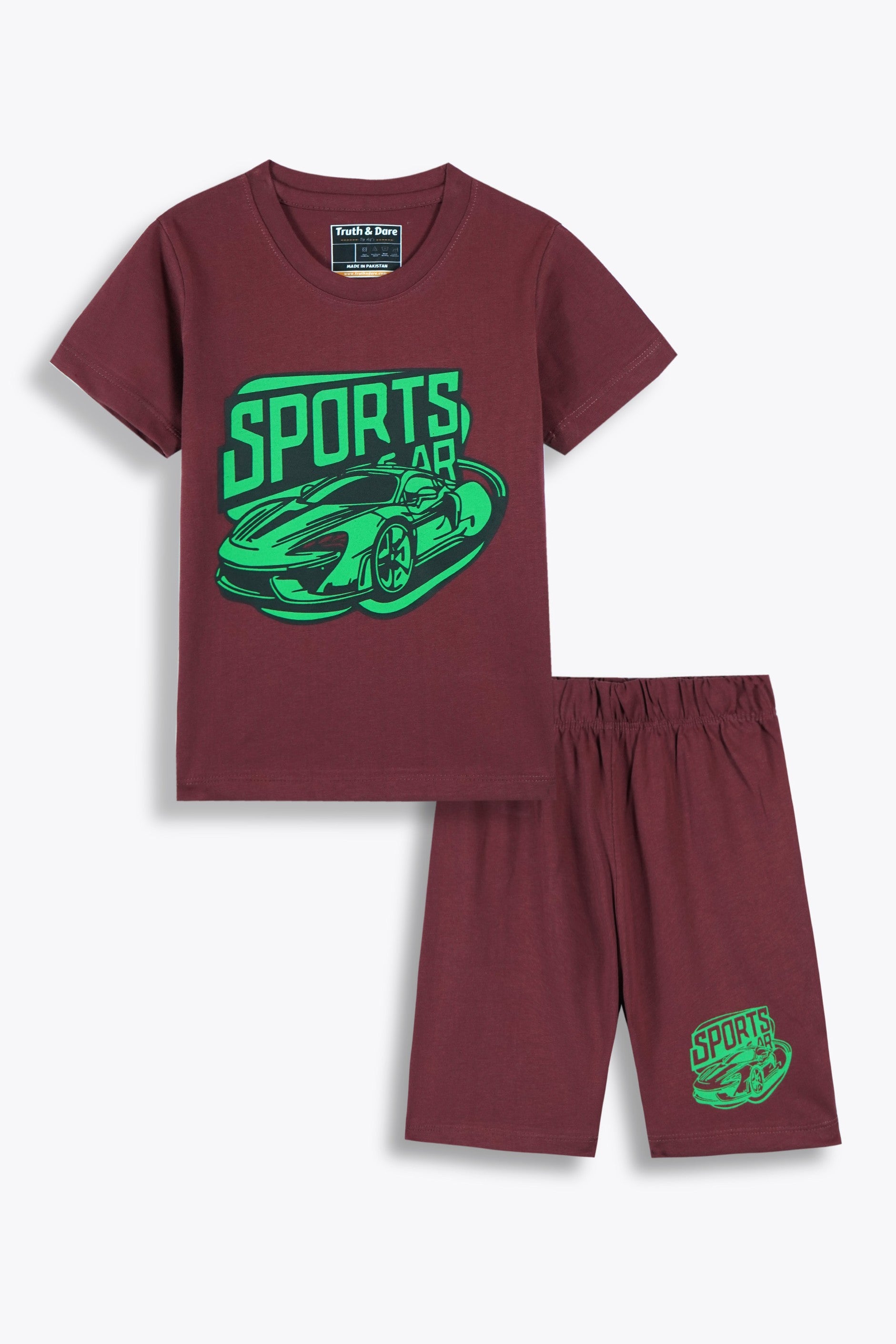 Printed Shirt and Shorts Set – Maroon (Boys)