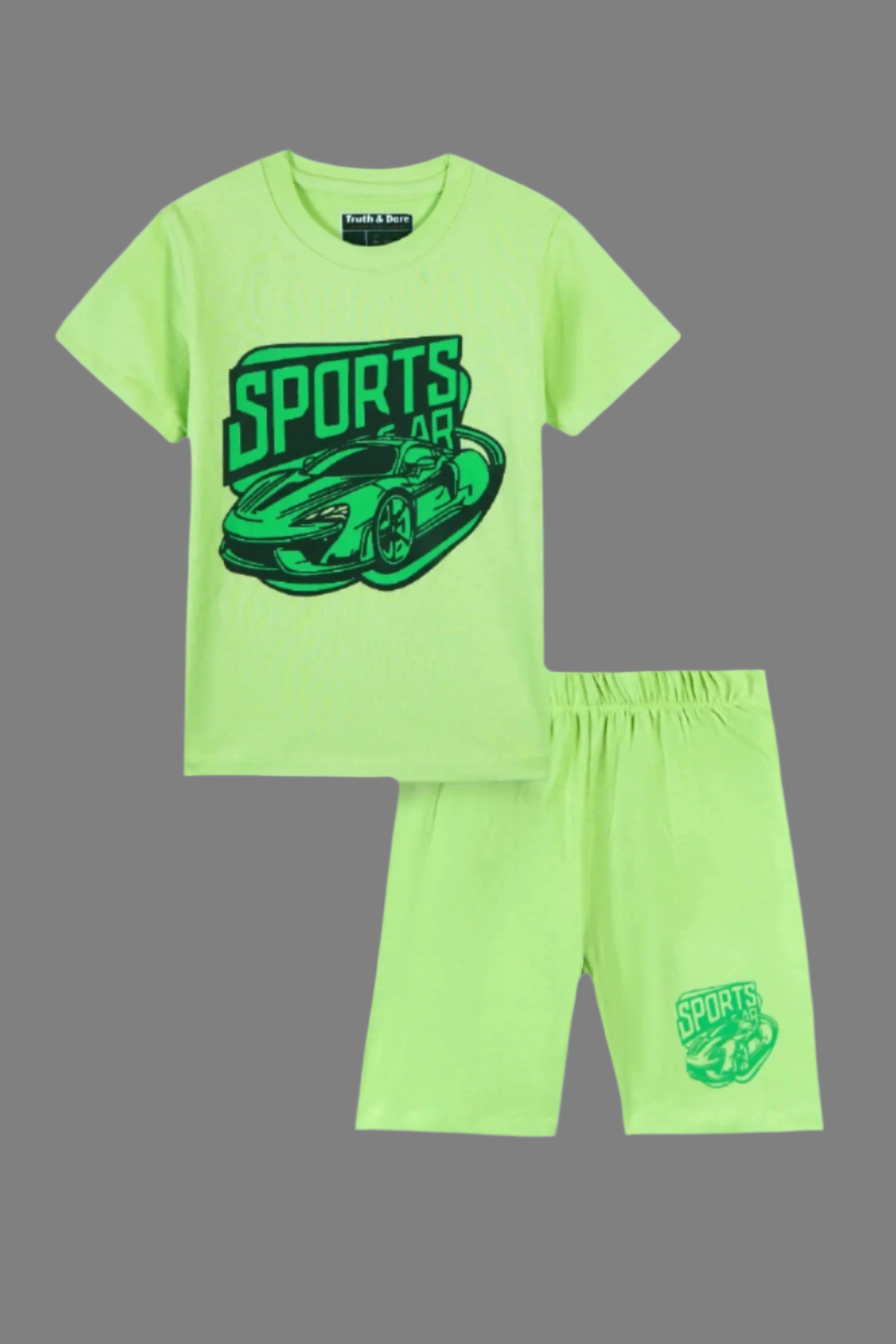 Cool Car Print Shirt and Shorts Set – Parrot Green (Boys)