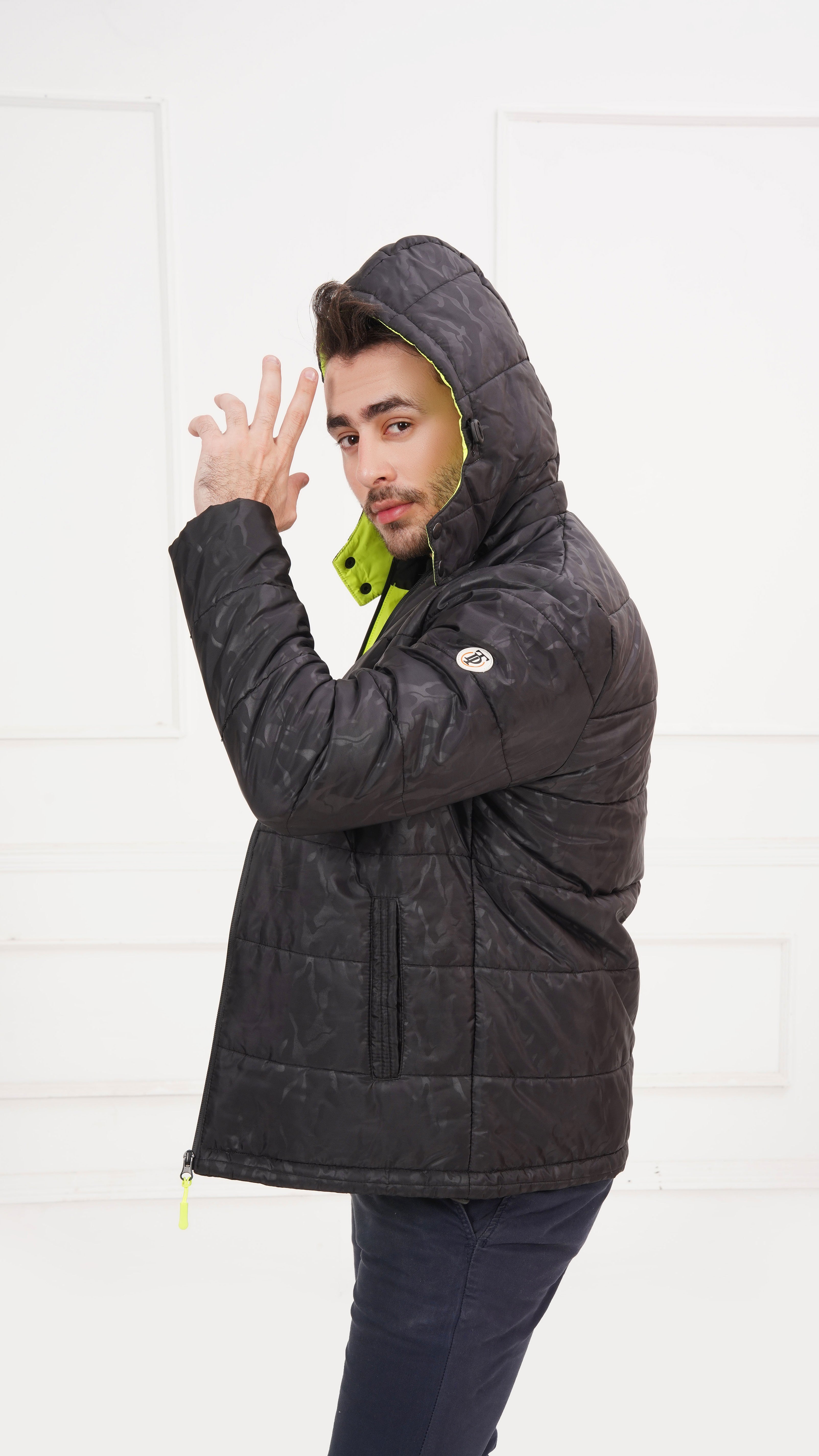 Black Camou Pattern  Parachute Jacket