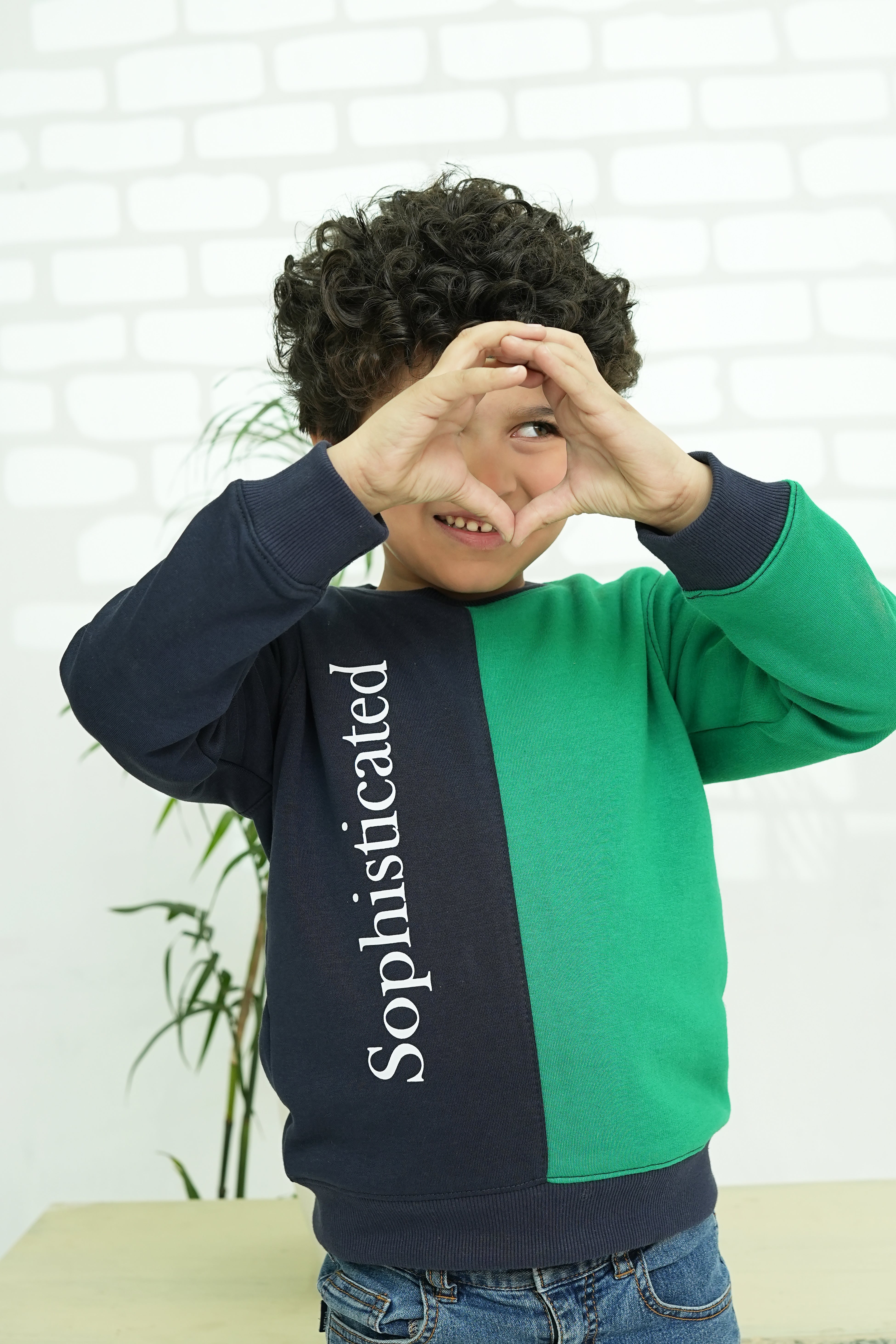 Kids Colour Block Sweatshirt - Green & Navy