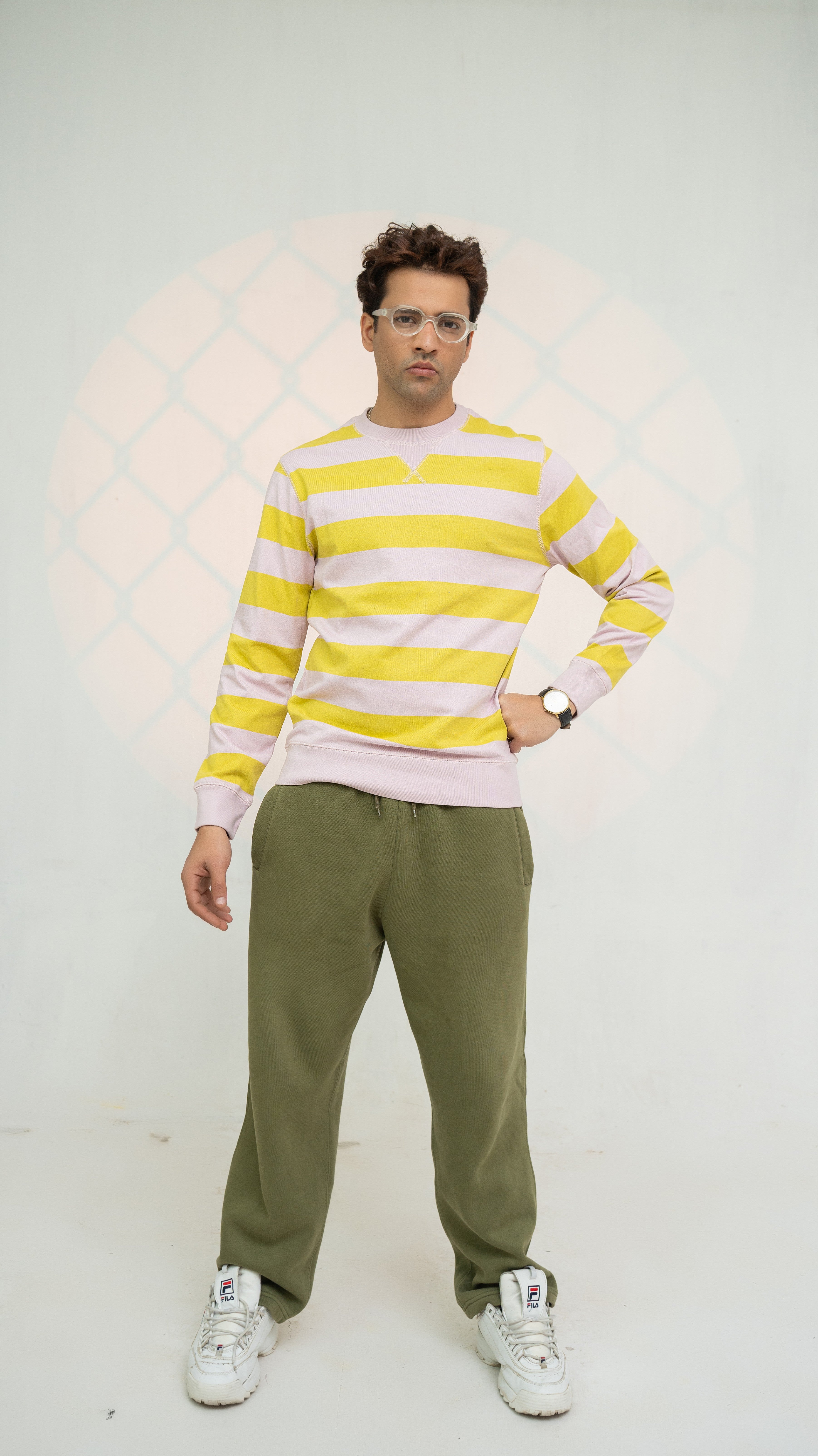 Yellow and Pink Striped Sweatshirt - Unisex