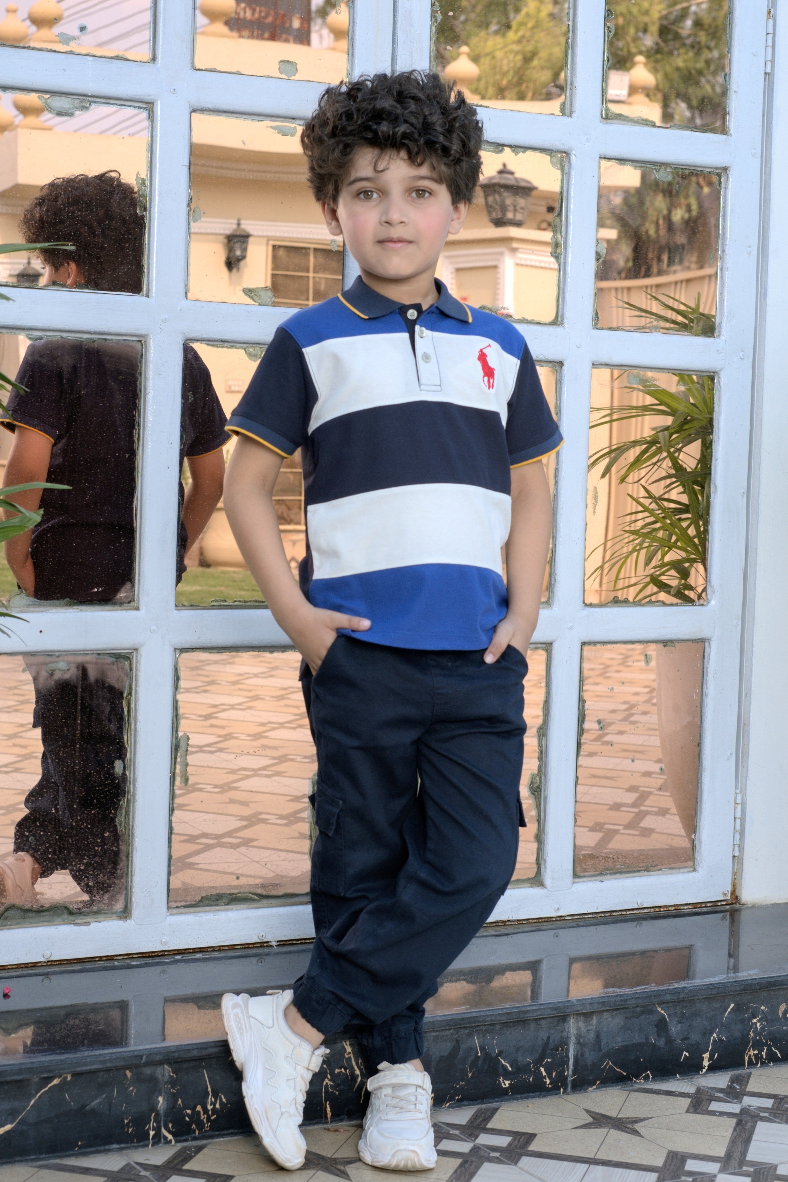 Kids Polo Shirt - Royal Blue with White & Navy Panels