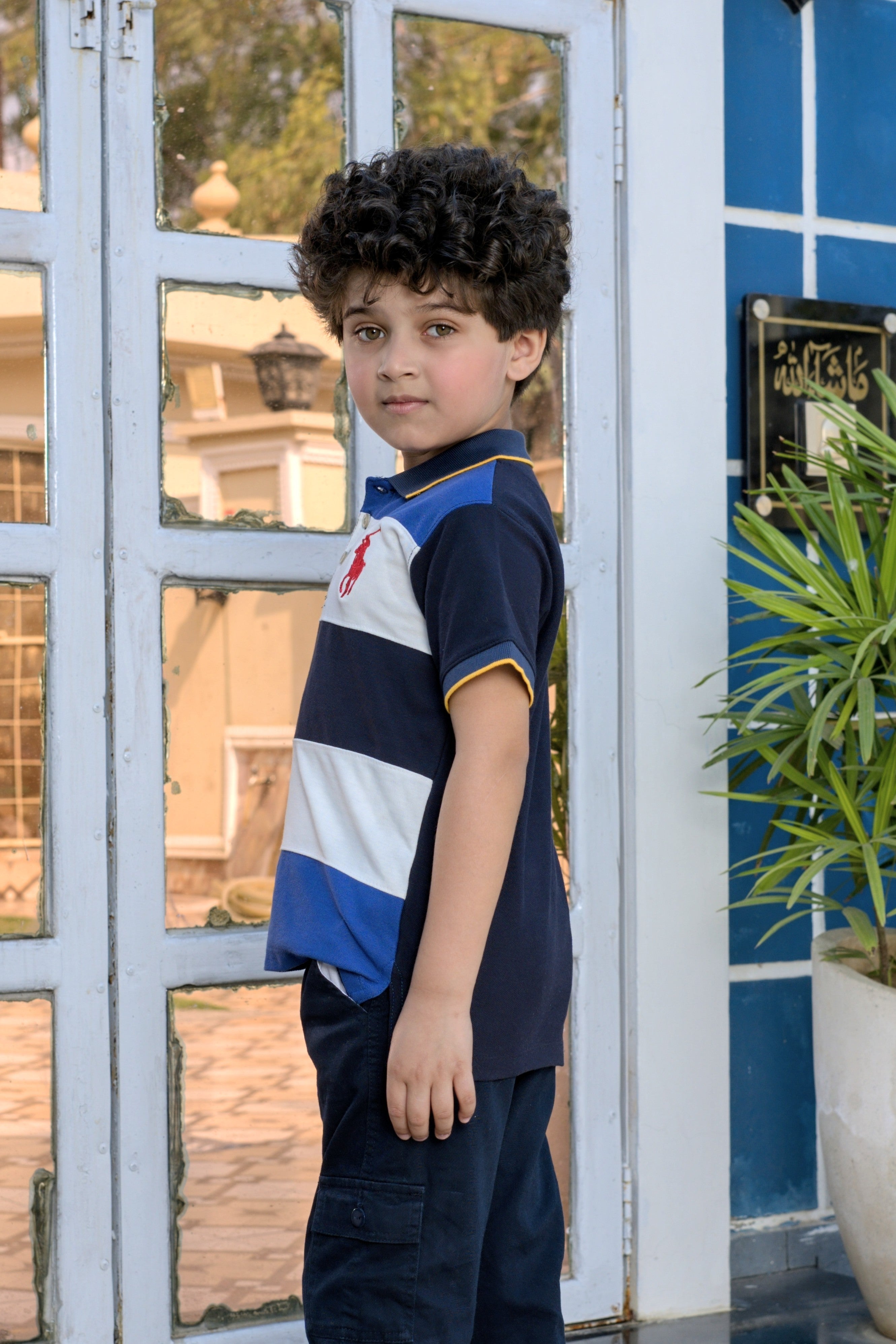 Kids Polo Shirt - Royal Blue with White & Navy Panels