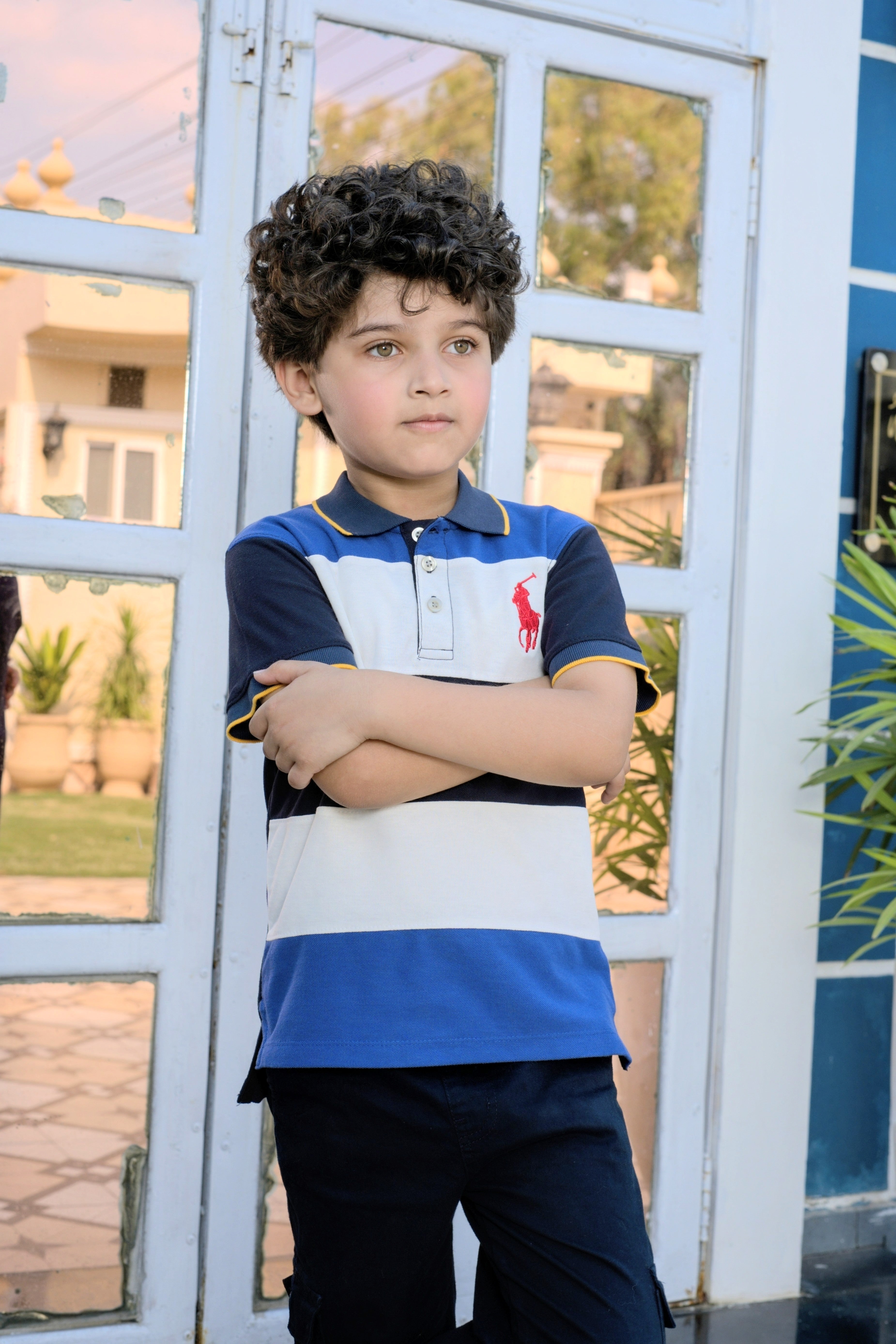 Kids Polo Shirt - Royal Blue with White & Navy Panels