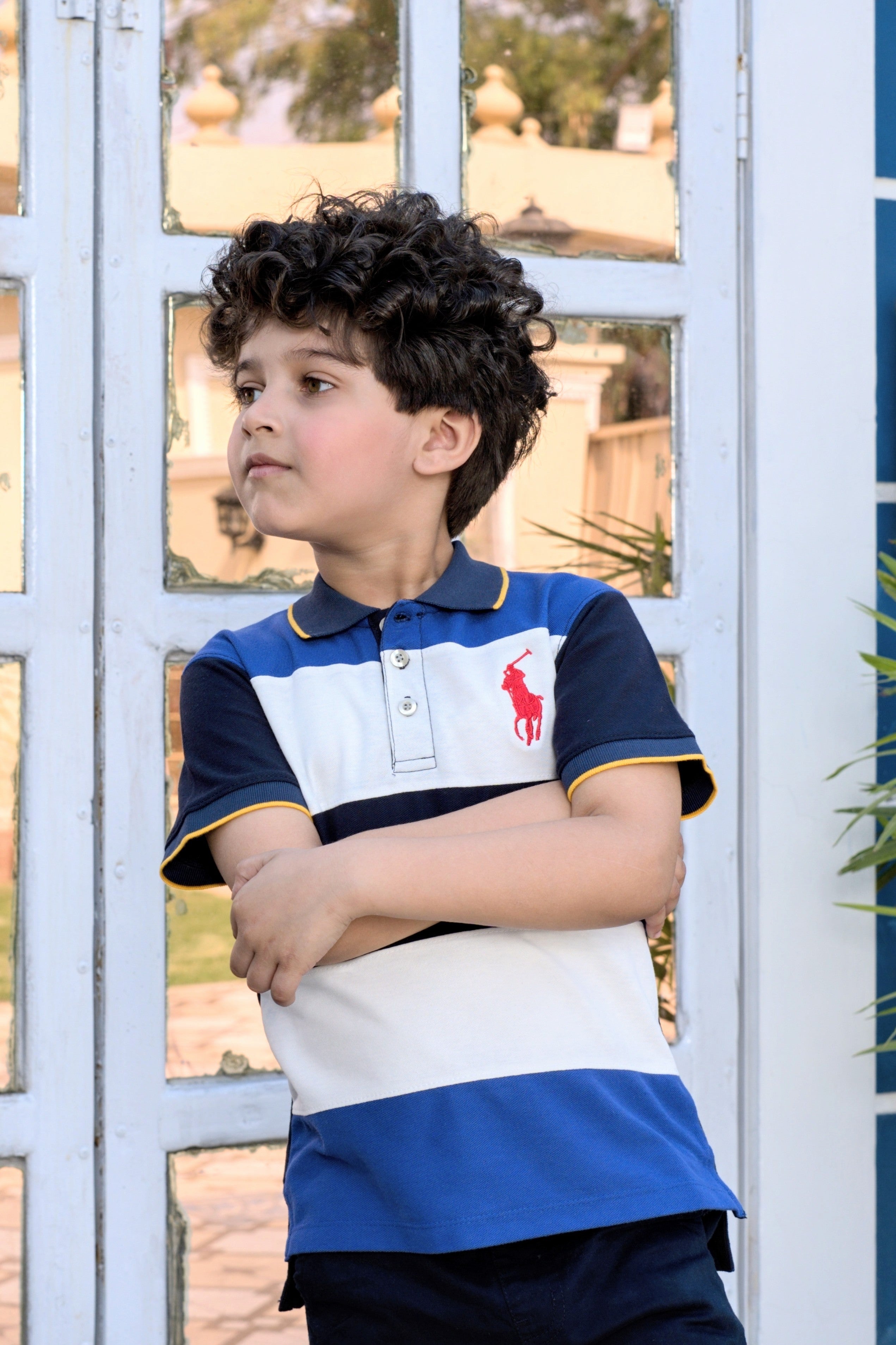 Kids Polo Shirt - Royal Blue with White & Navy Panels