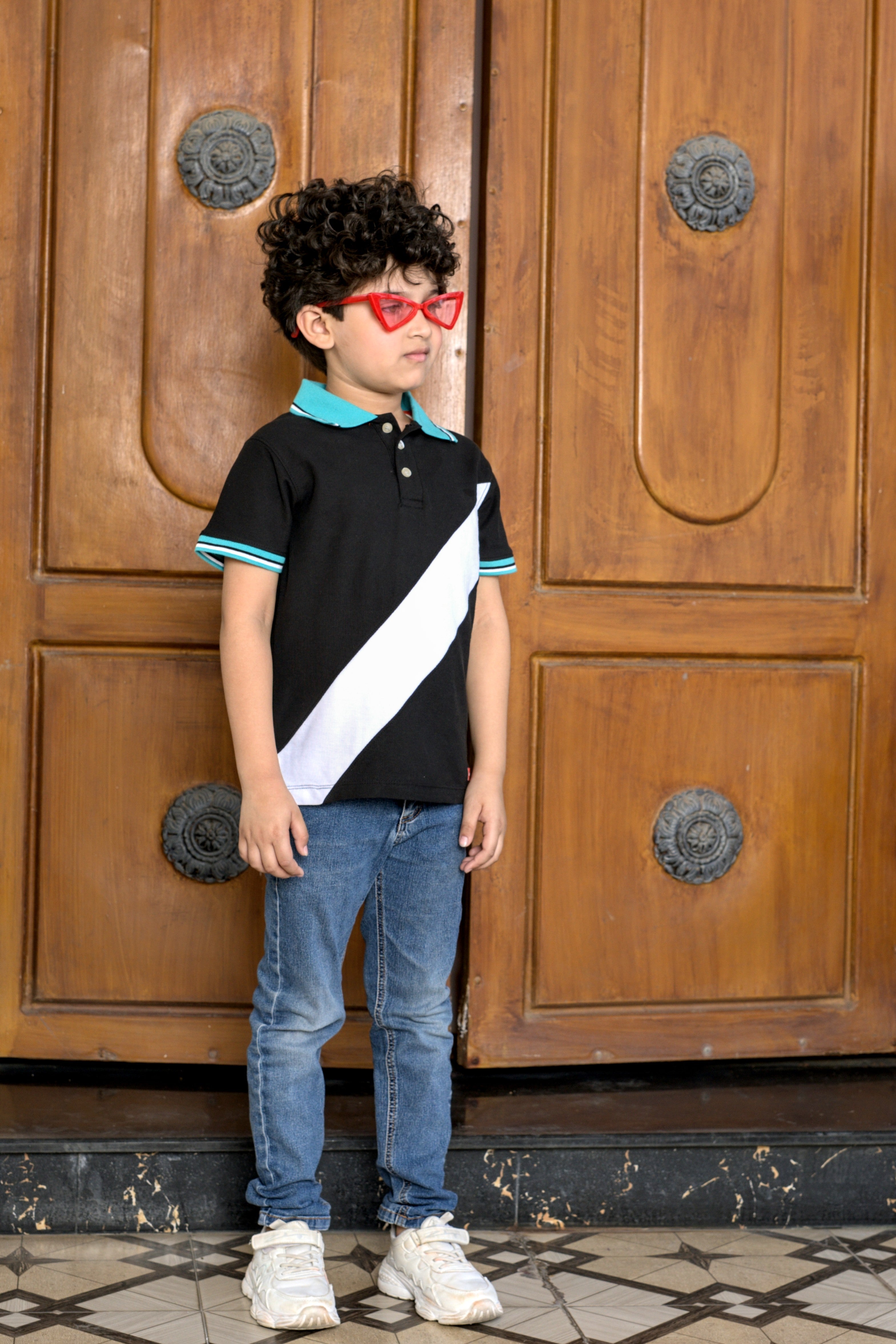 Boys Cross Color Block Polo Shirt