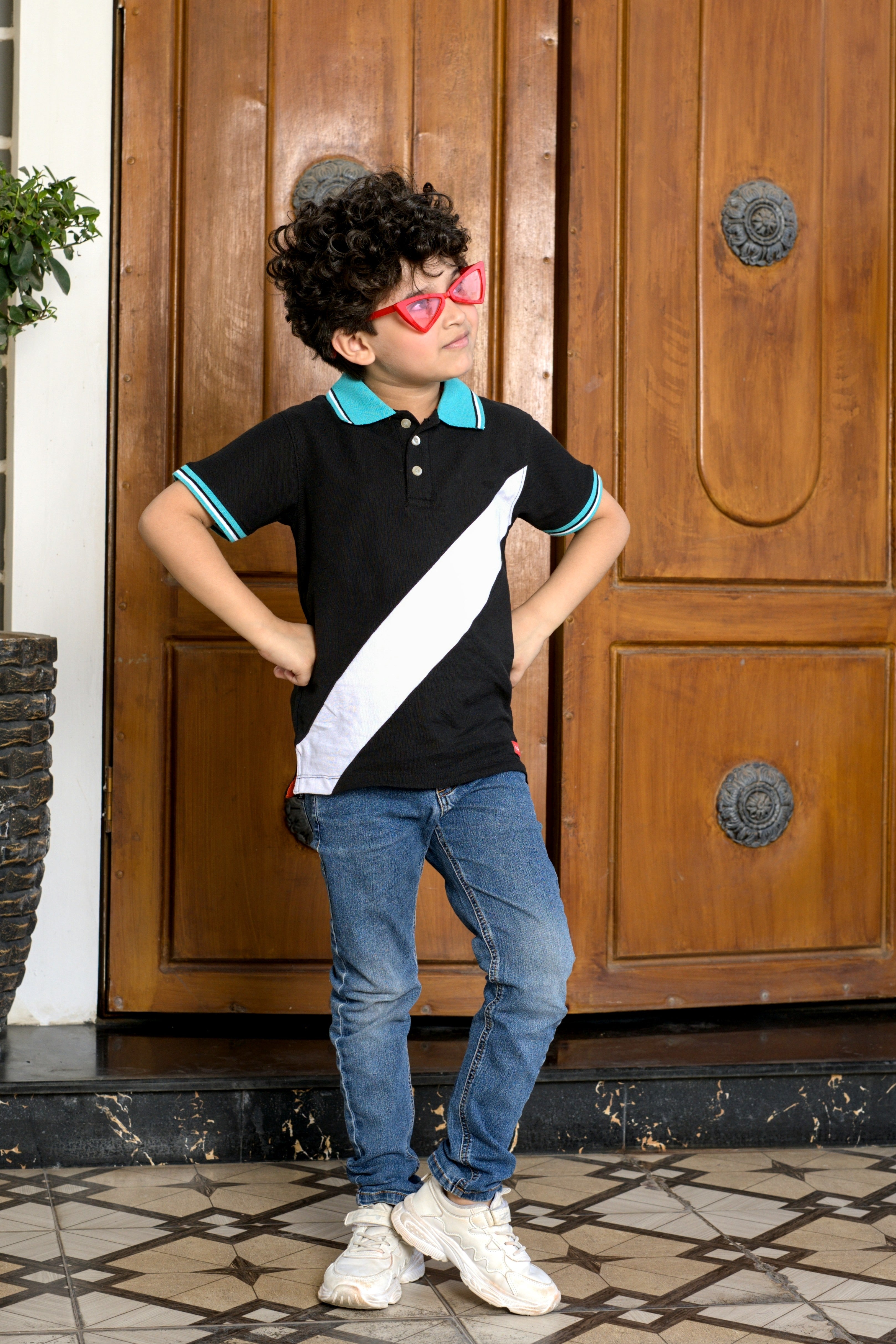 Boys Cross Color Block Polo Shirt