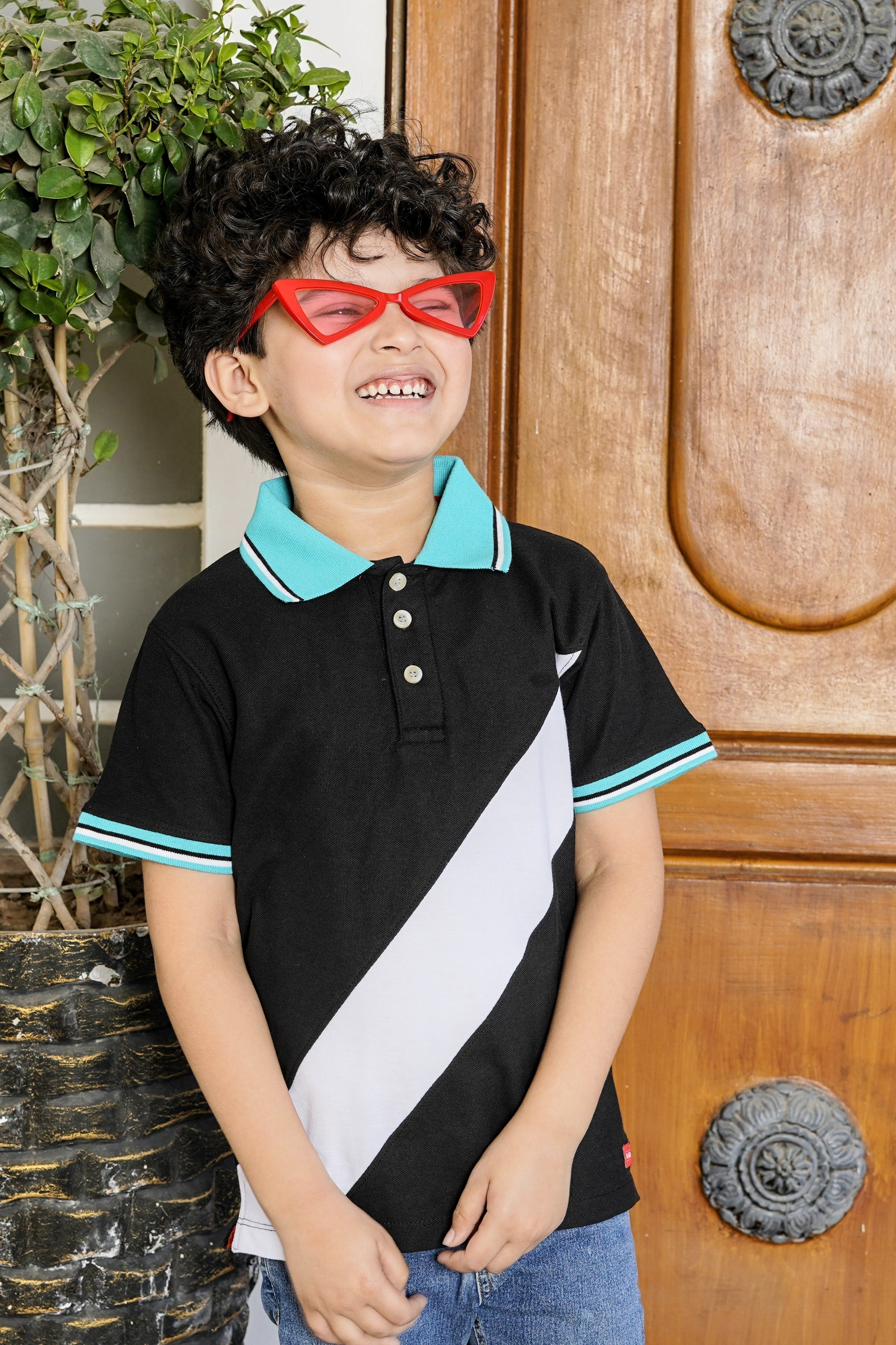 Boys Cross Color Block Polo Shirt