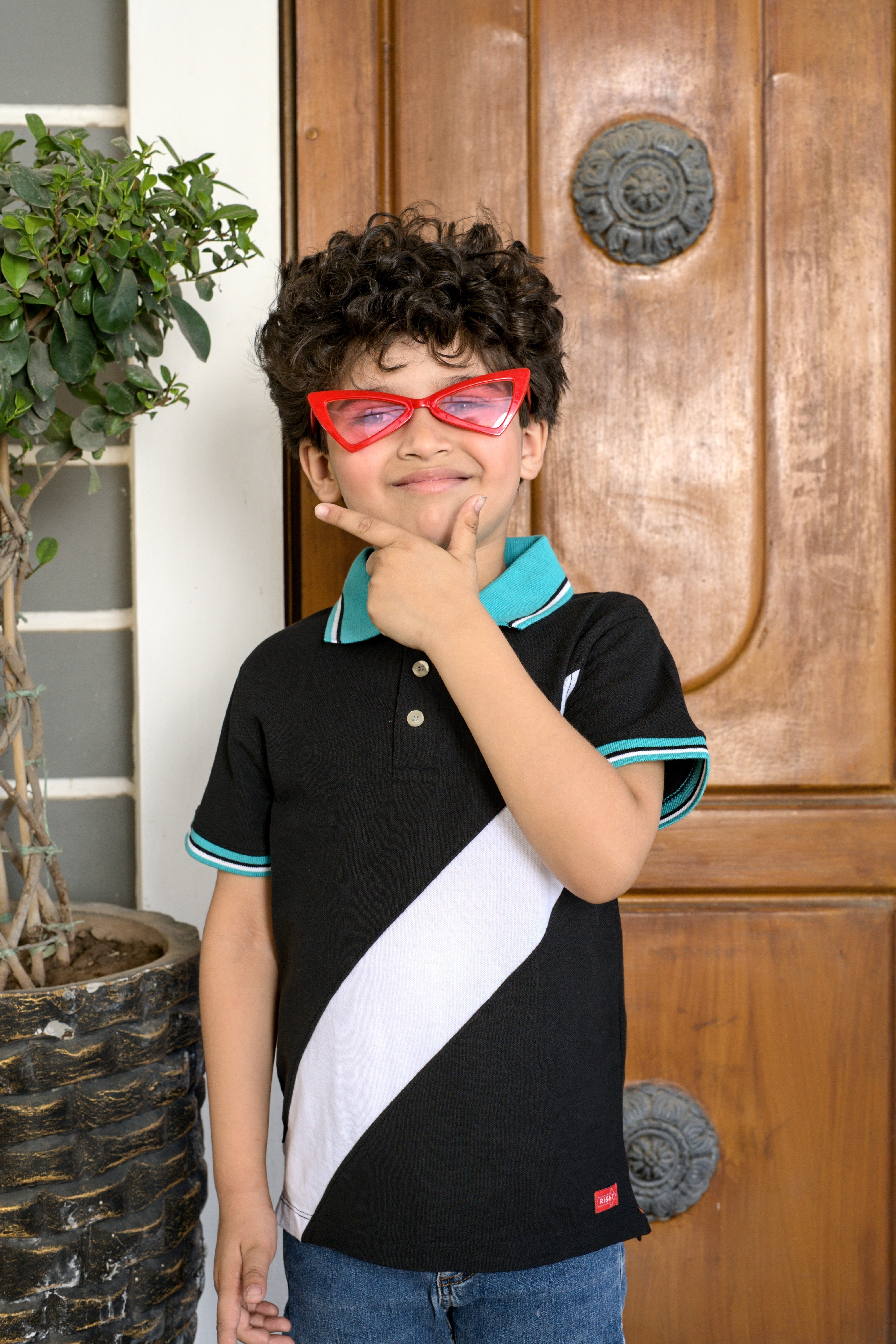 Boys Cross Color Block Polo Shirt