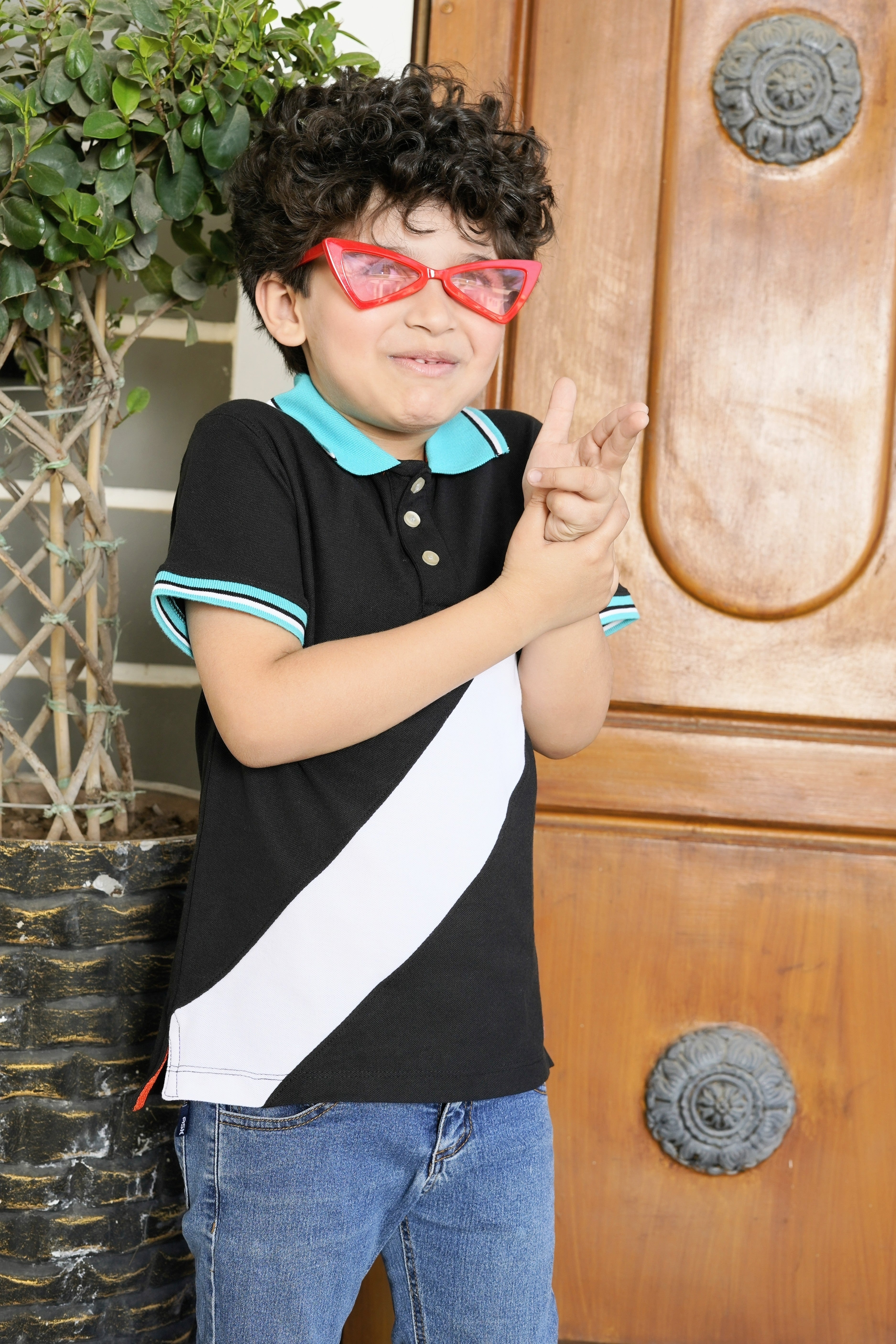 Boys Cross Color Block Polo Shirt