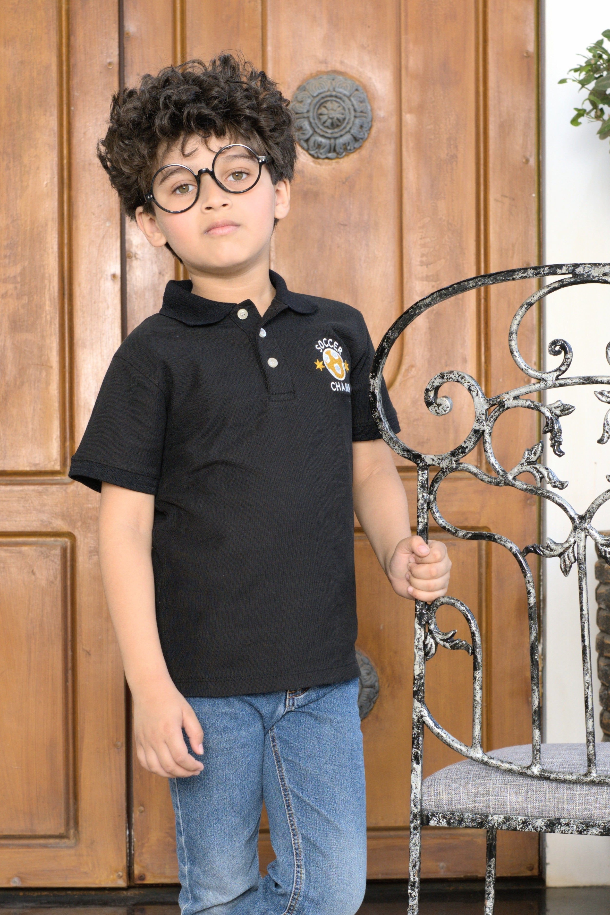Kids Black Polo with Embroidery