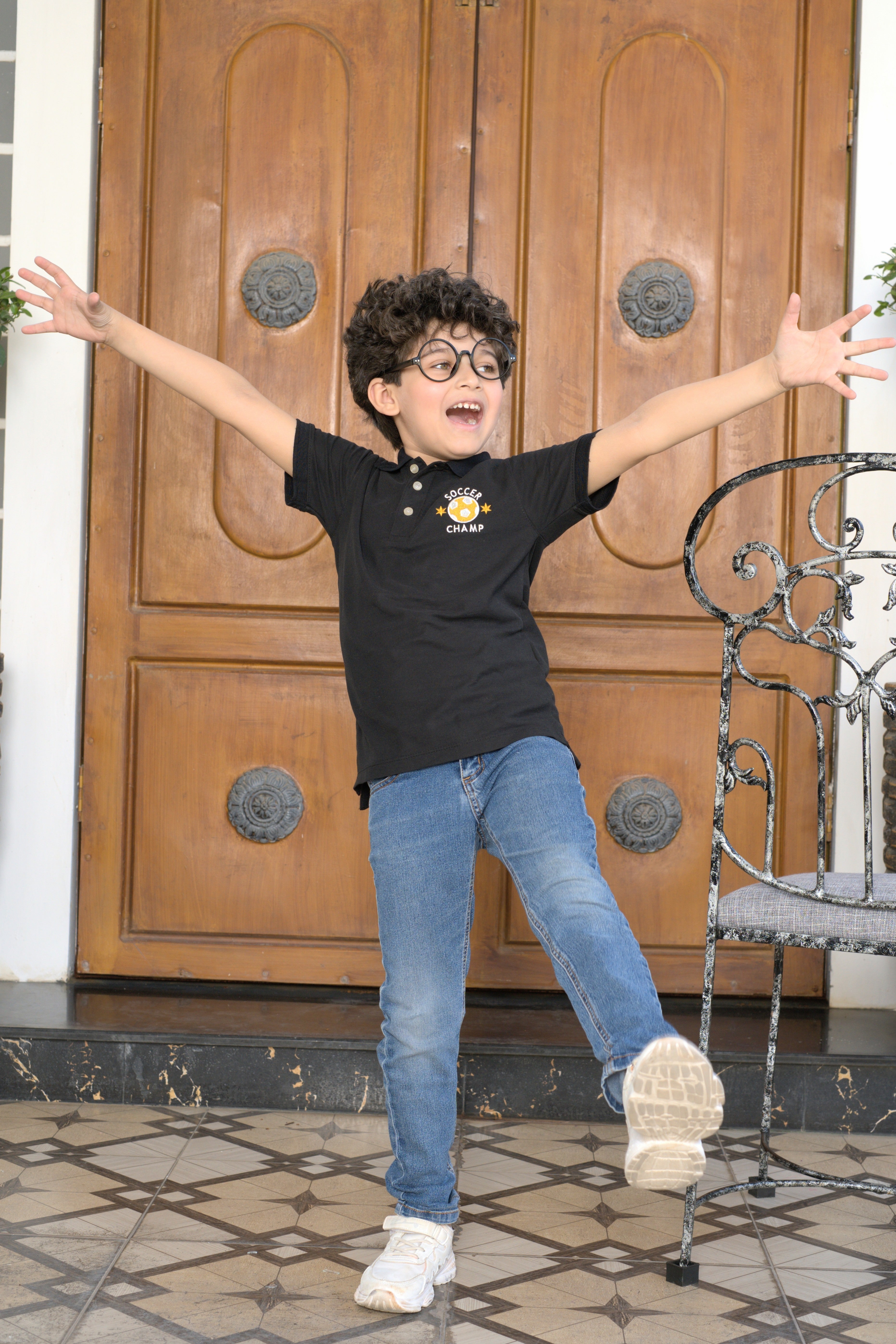 Kids Black Polo with Embroidery