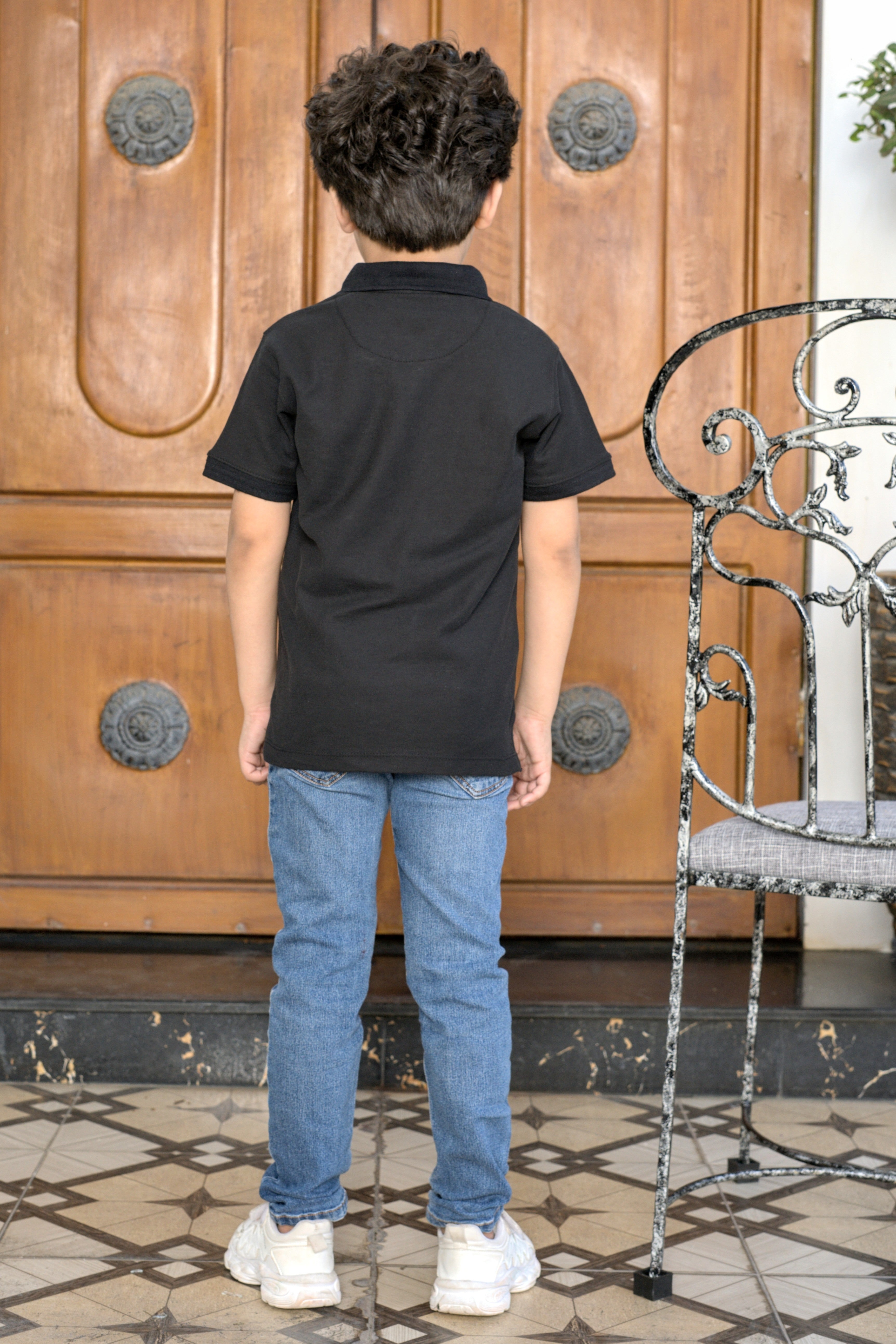 Kids Black Polo with Embroidery
