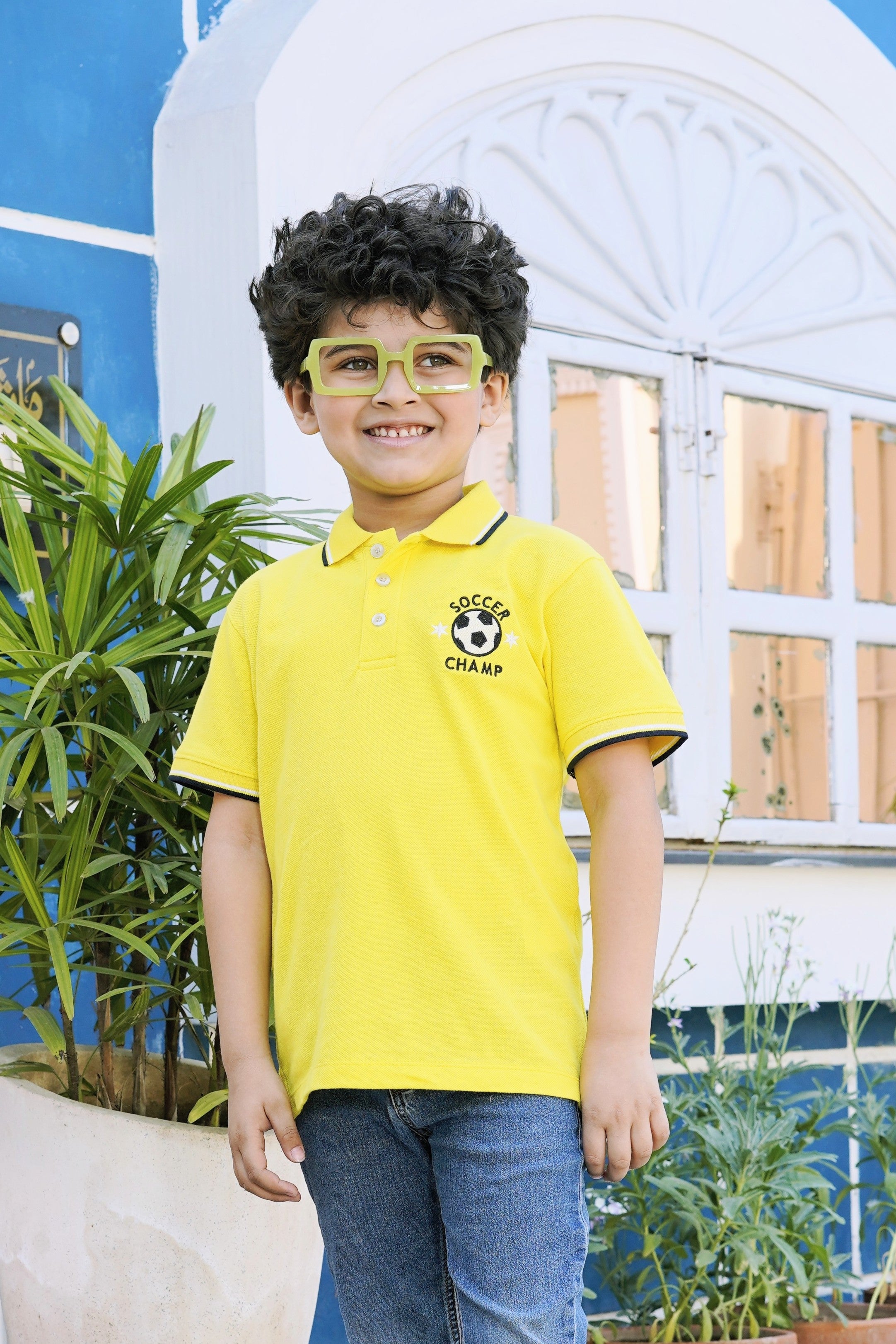 Kids Tipping Collar Cotton Polo - Yellow