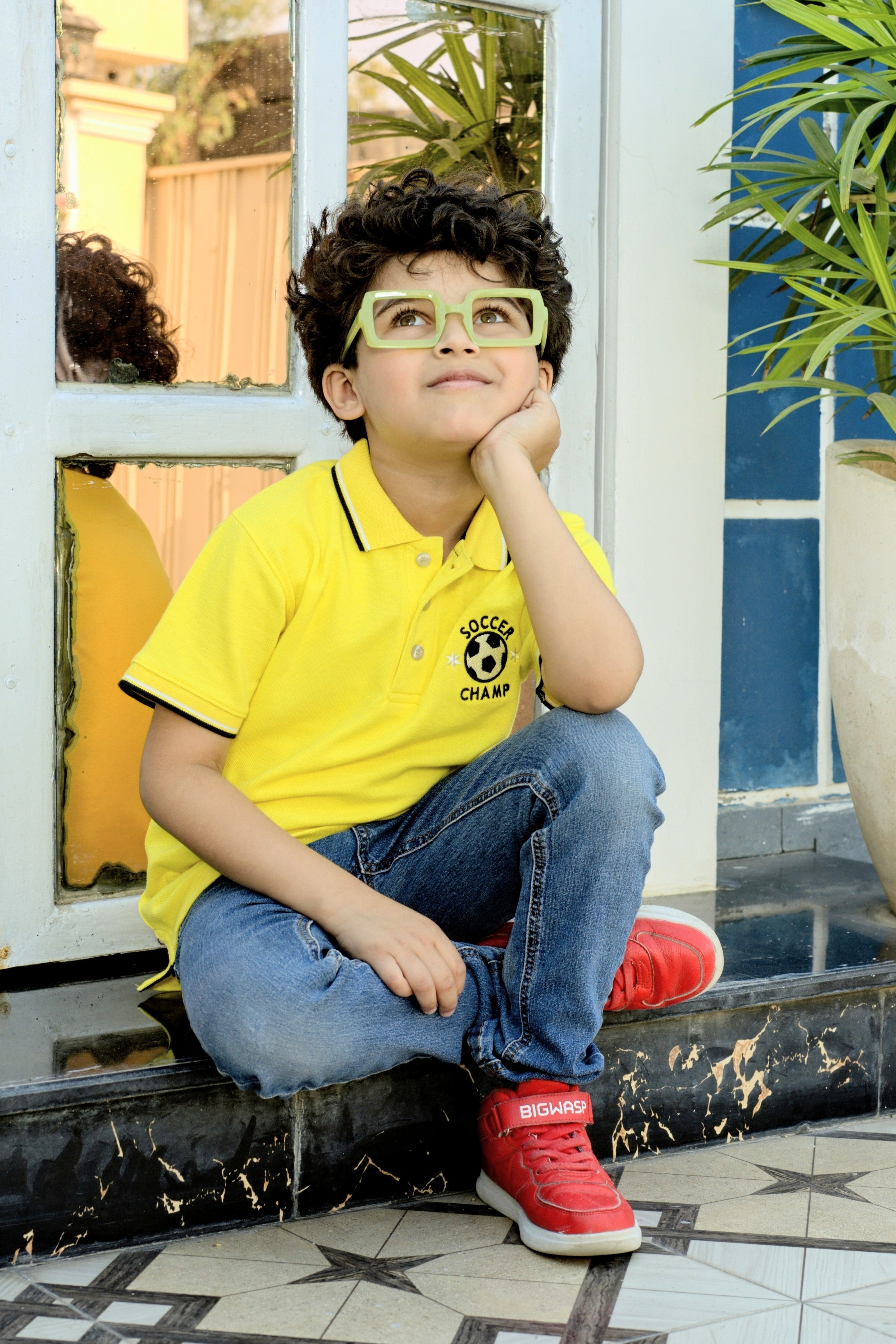 Kids Tipping Collar Cotton Polo - Yellow