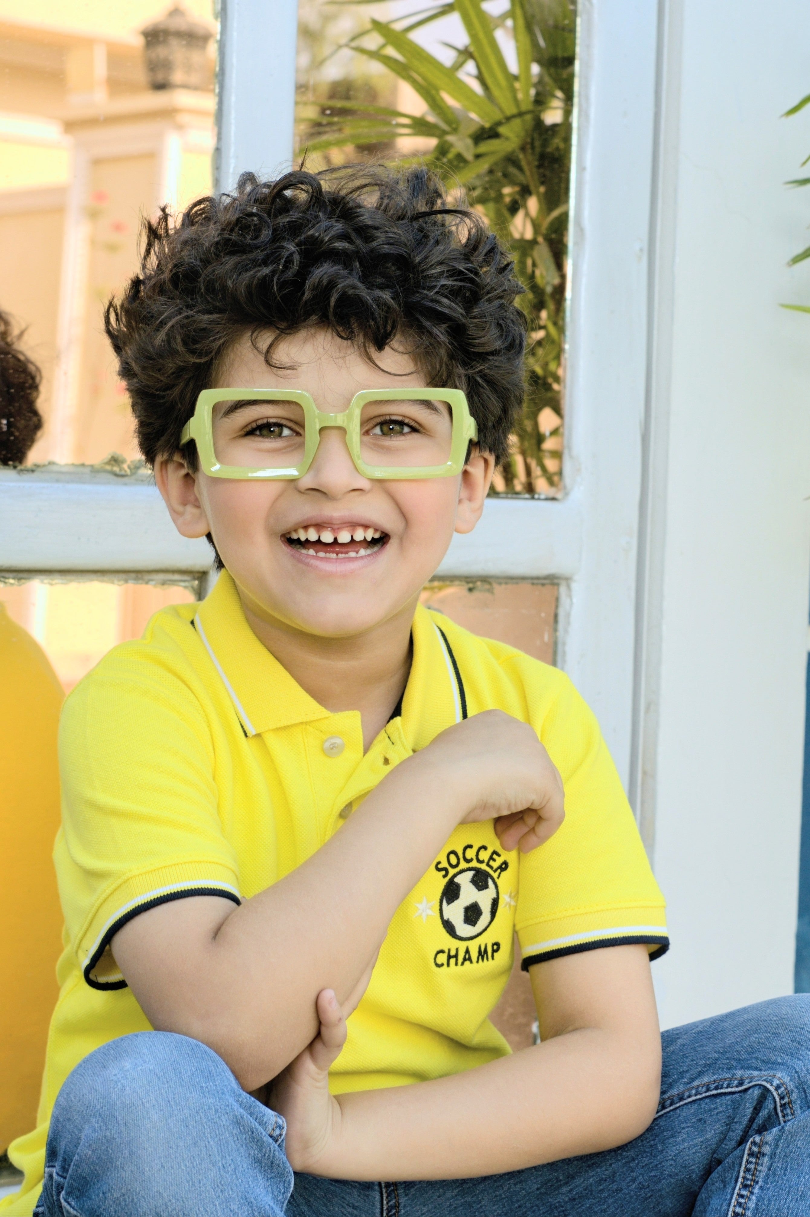Kids Tipping Collar Cotton Polo - Yellow