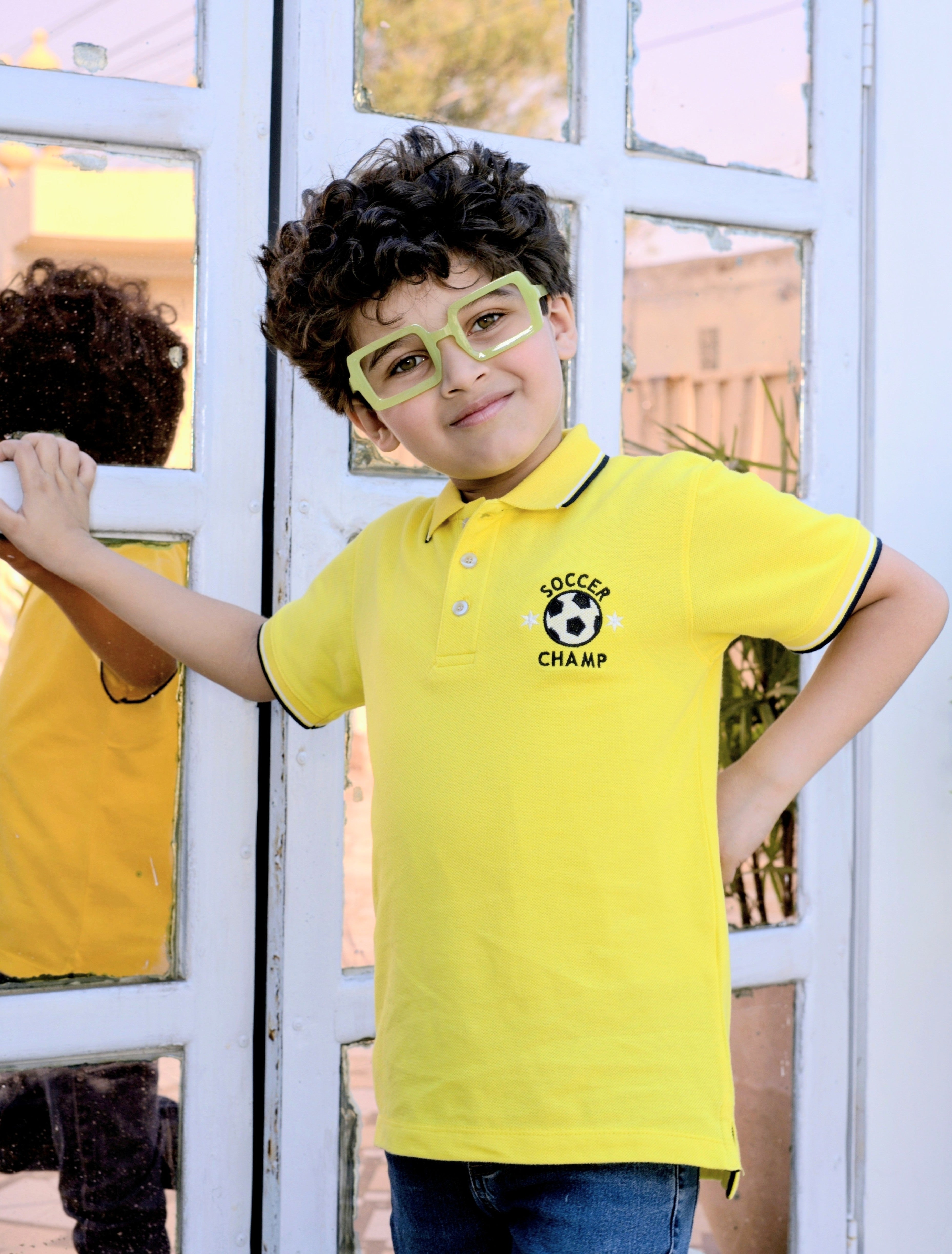 Kids Tipping Collar Cotton Polo - Yellow
