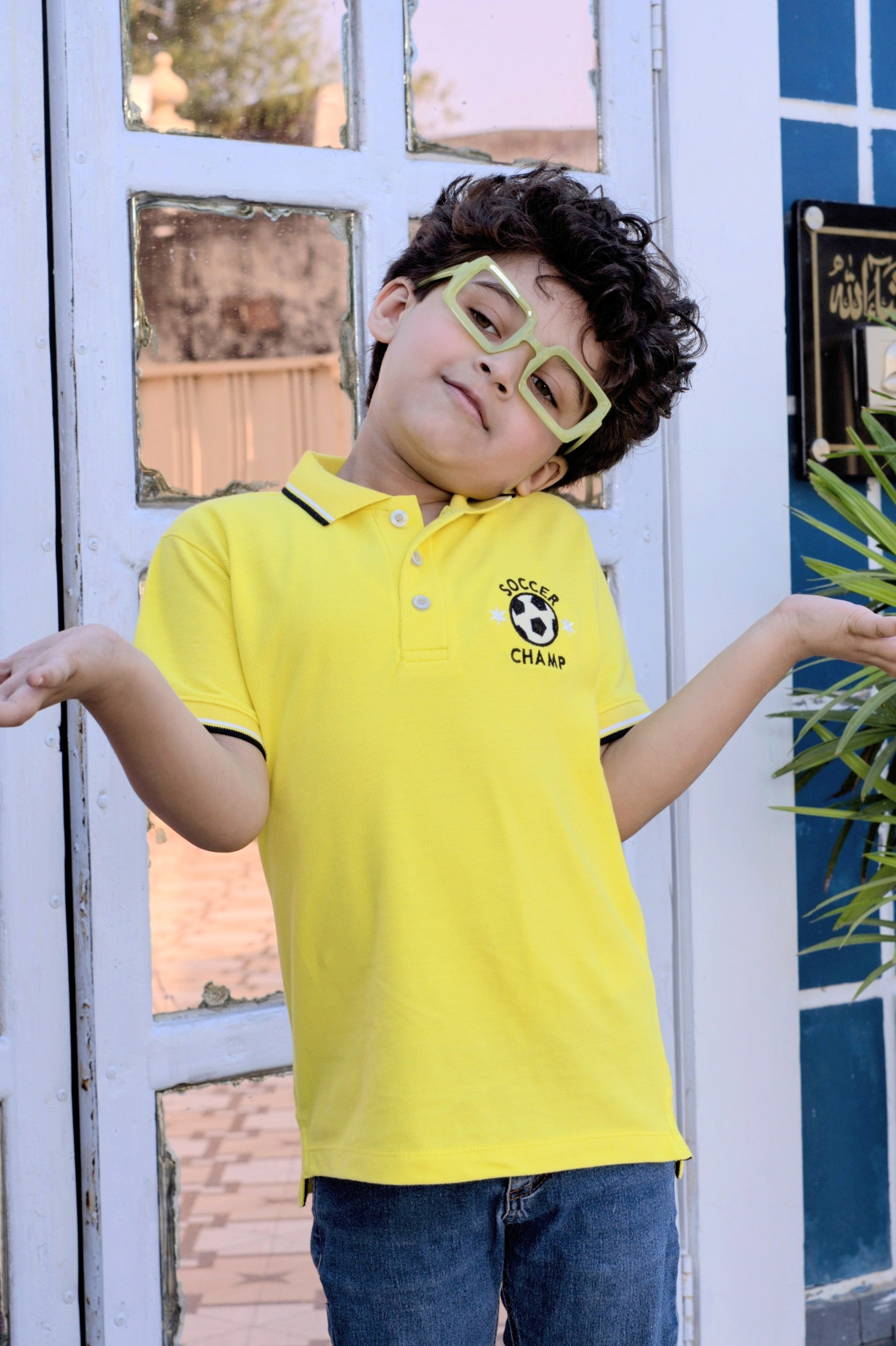 Kids Tipping Collar Cotton Polo - Yellow