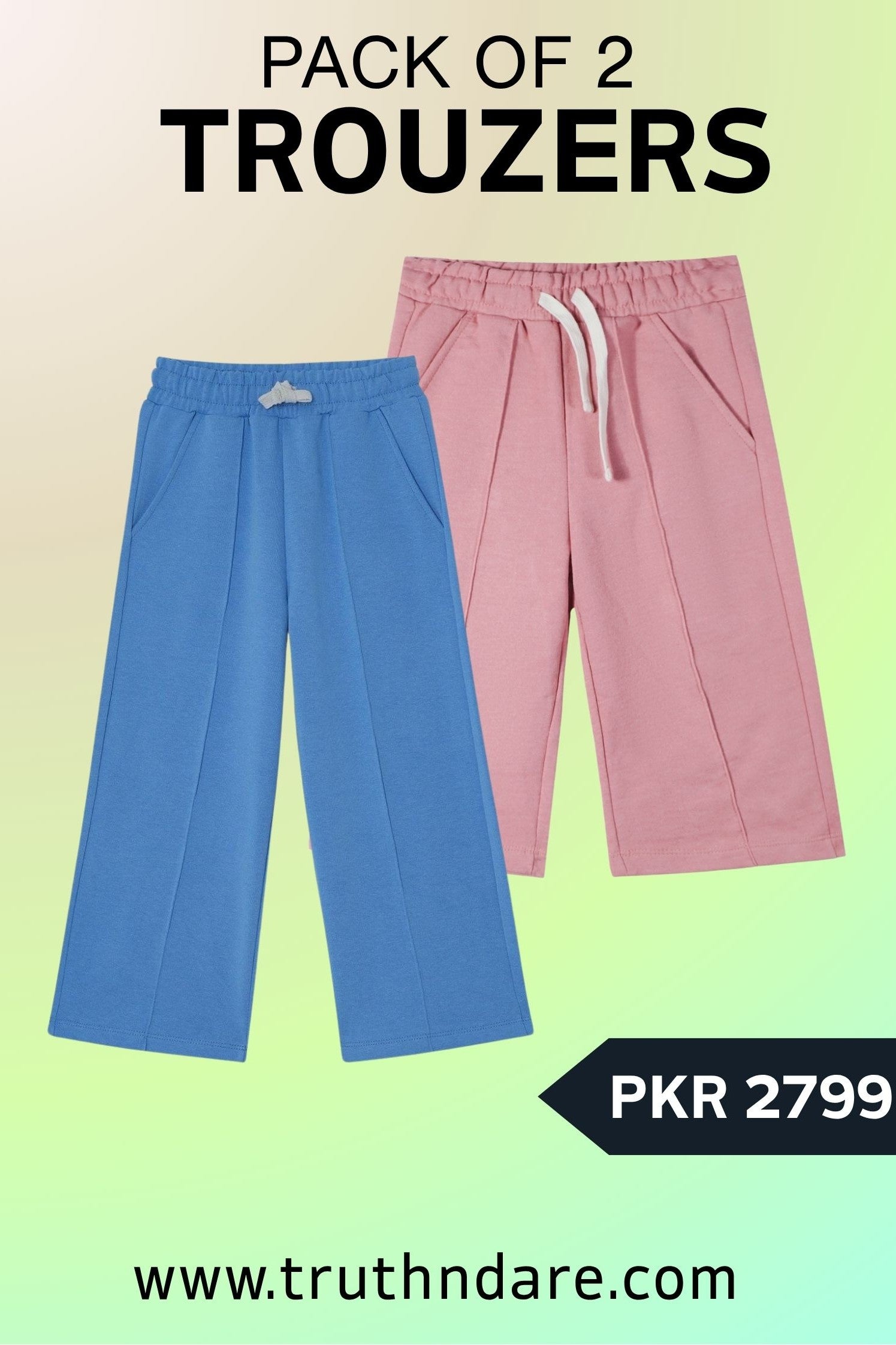 Girls Wide-Leg Trousers – Pack of 2