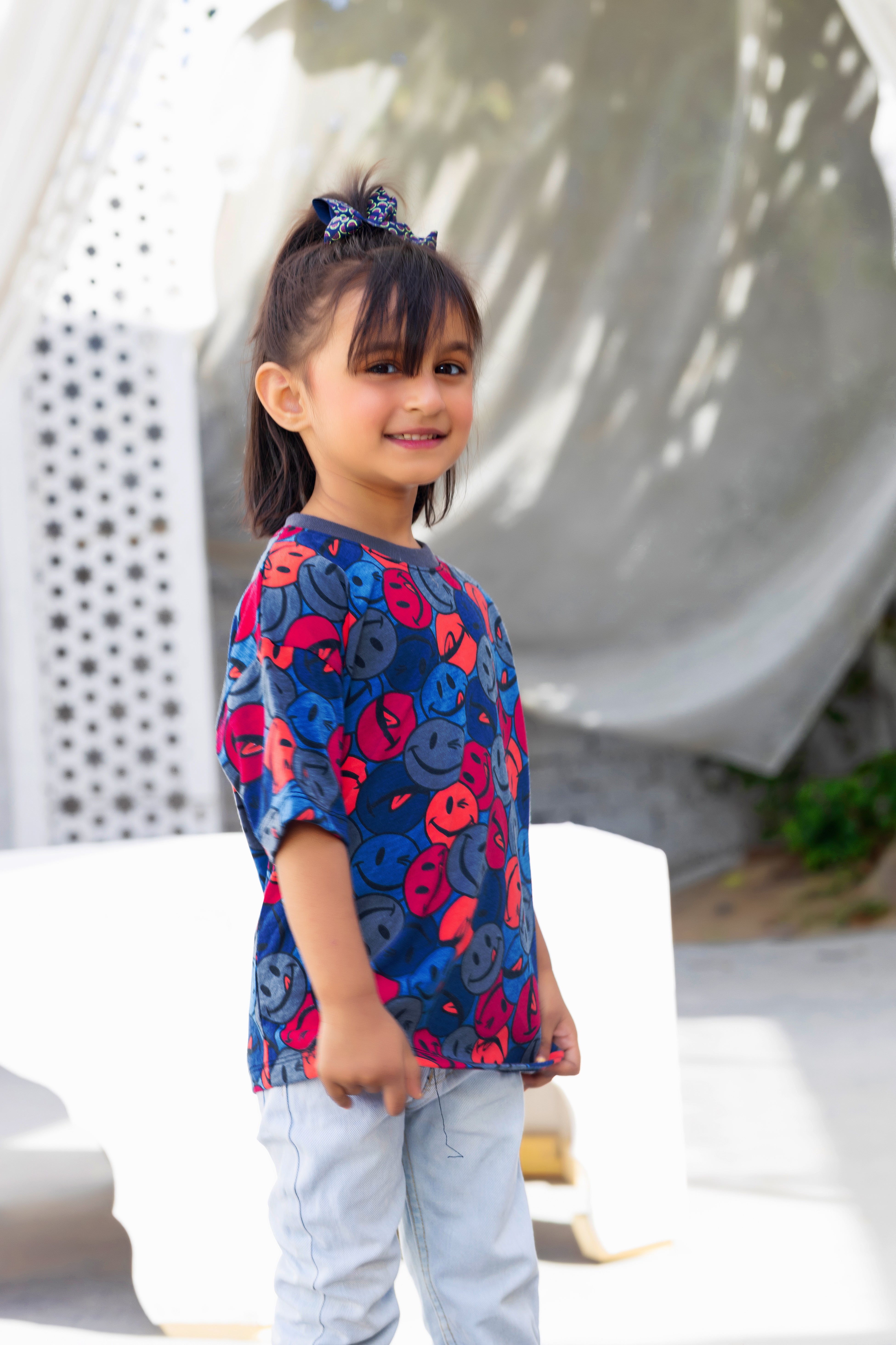 Girls Drop shoulder Smiley T-Shirt