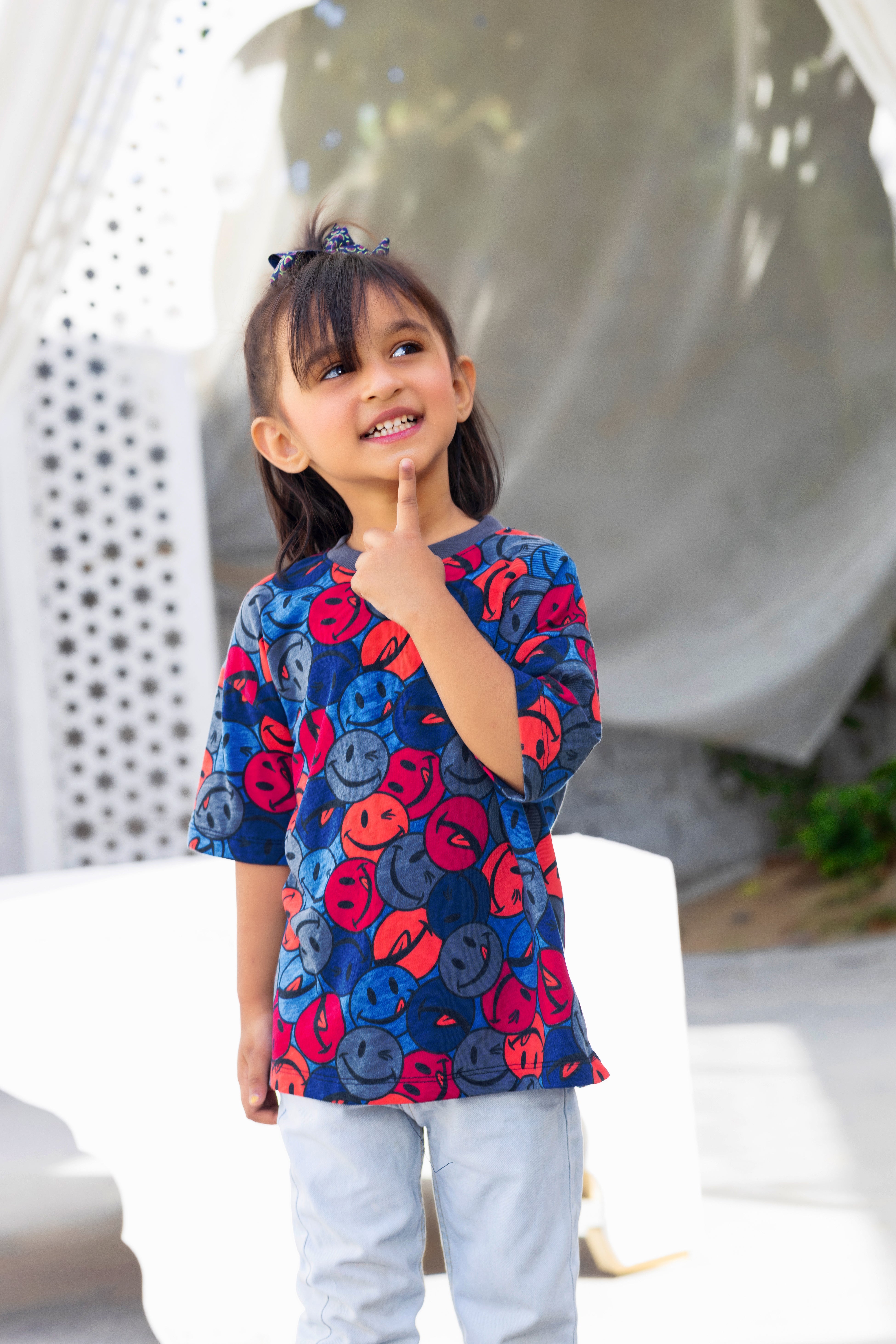 Girls Drop shoulder Smiley T-Shirt