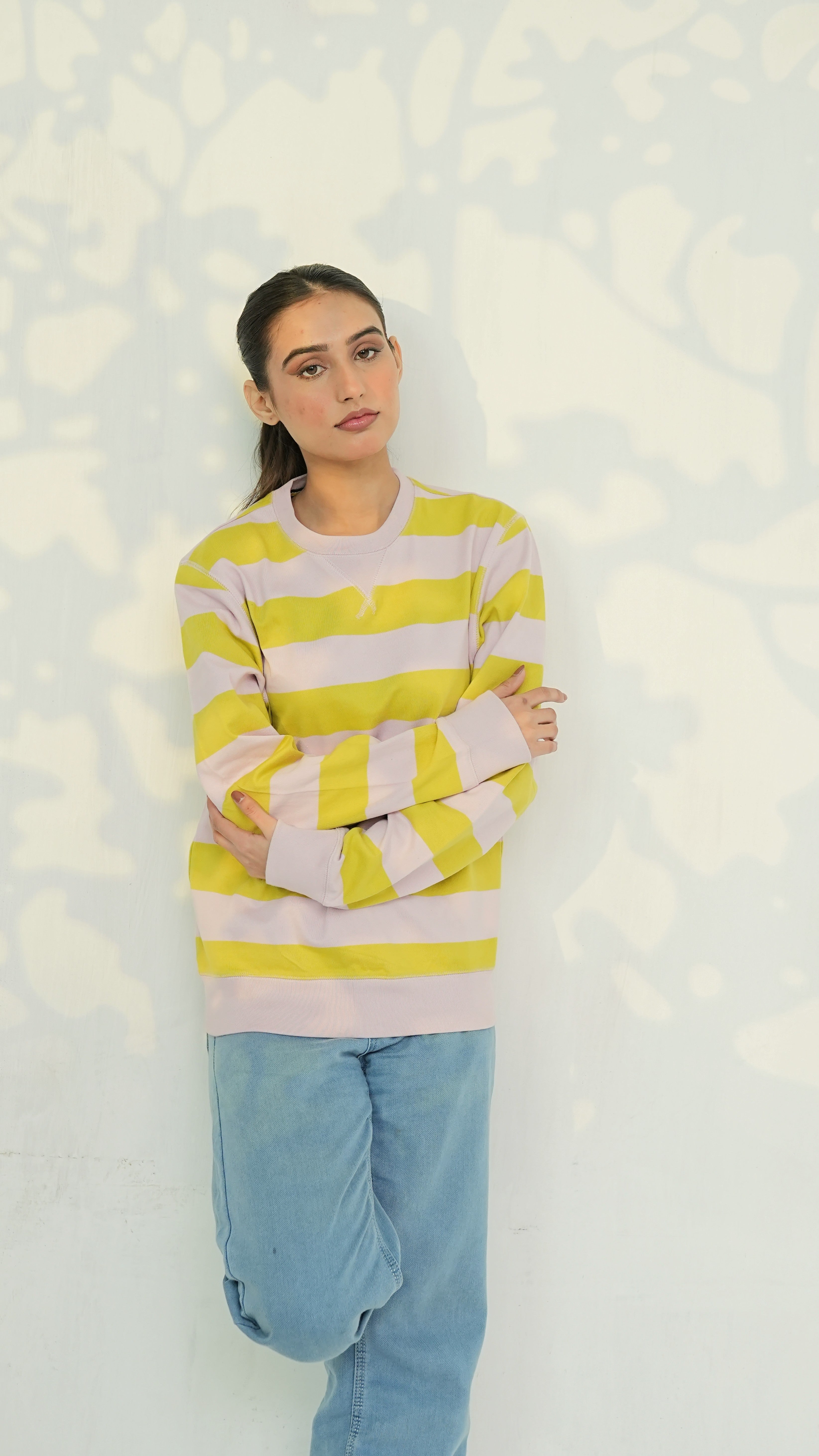 Yellow and Pink Striped Sweatshirt - Unisex