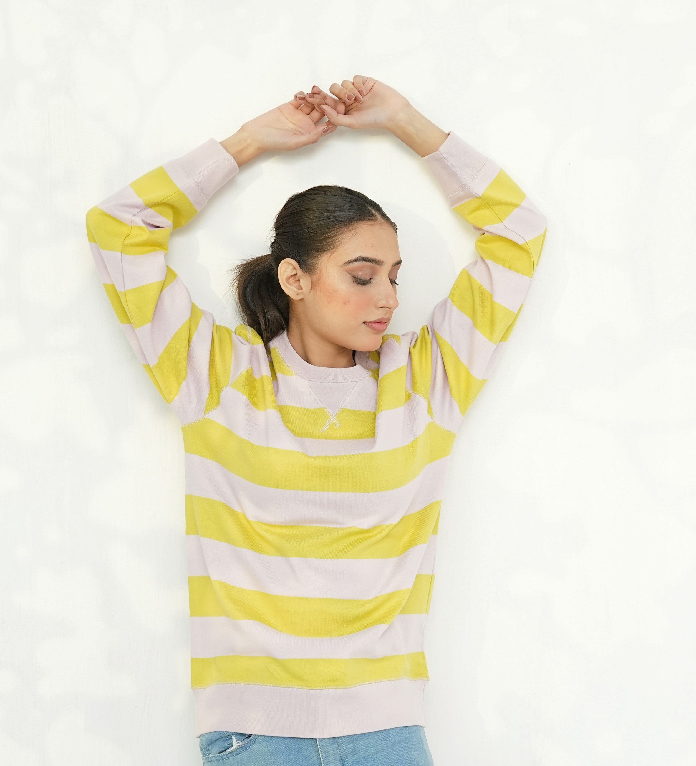 Yellow and Pink Striped Sweatshirt - Unisex