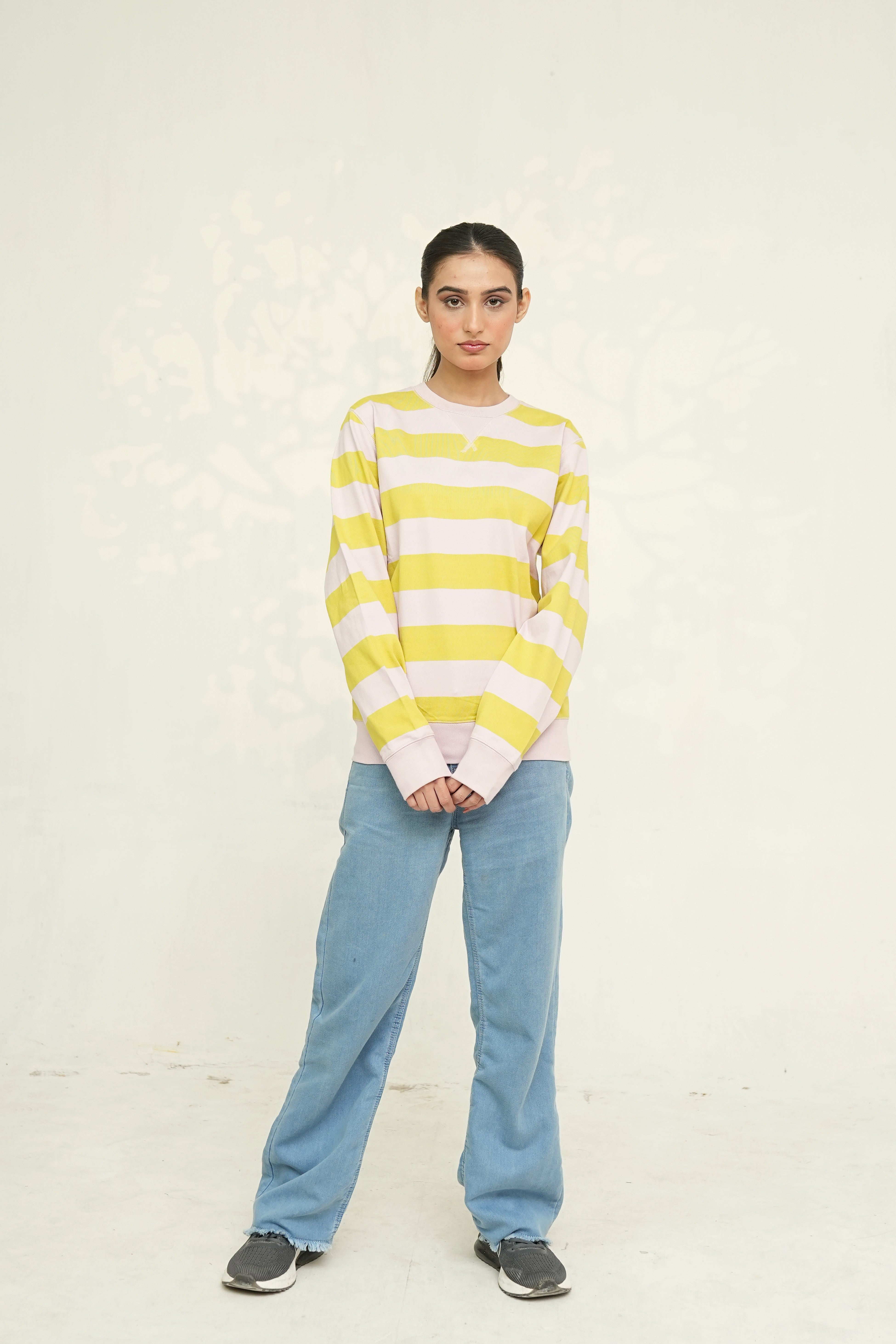 Yellow and Pink Striped Sweatshirt - Unisex