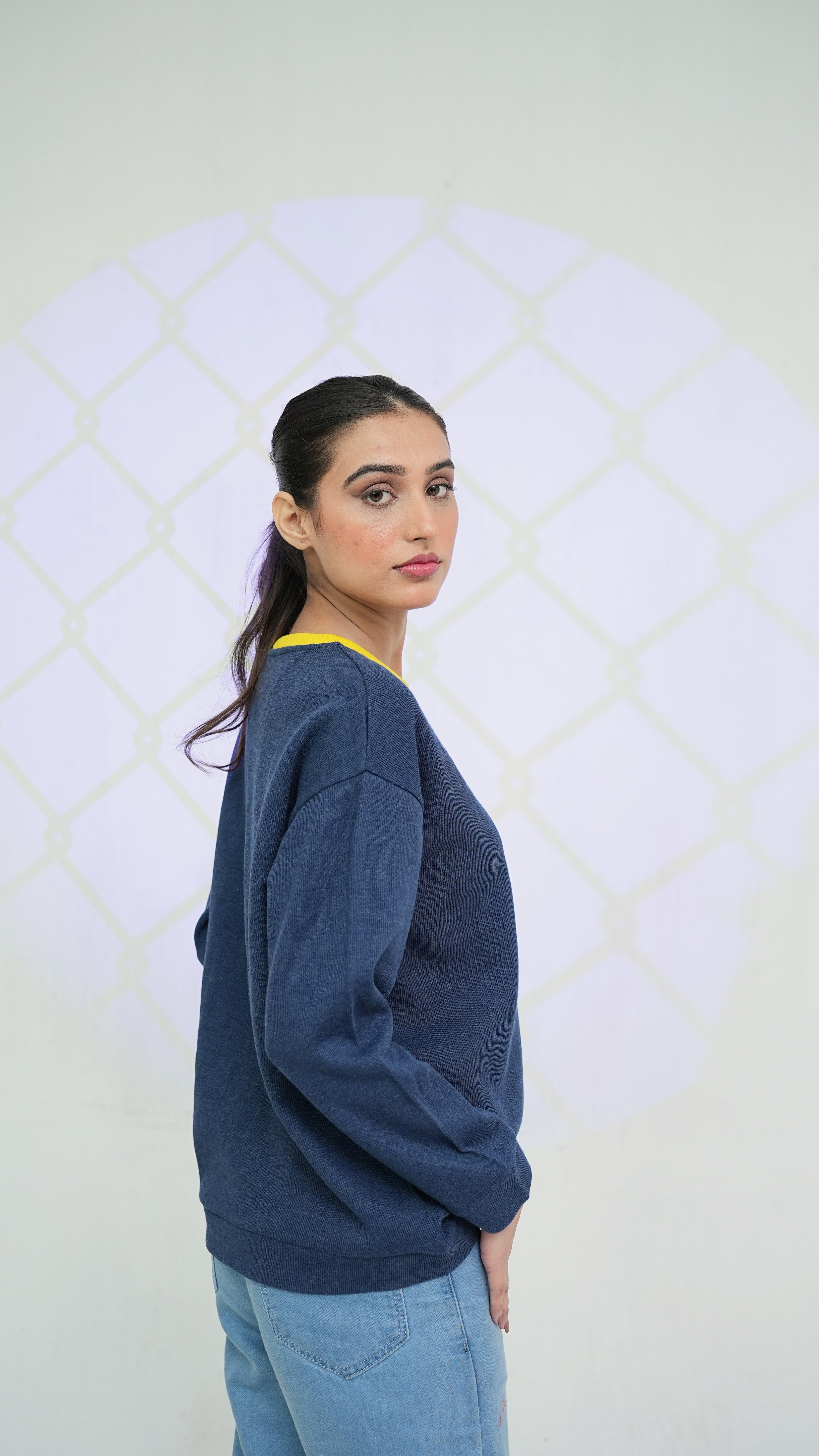Women’s Blue Sweatshirt with a yellow pocket